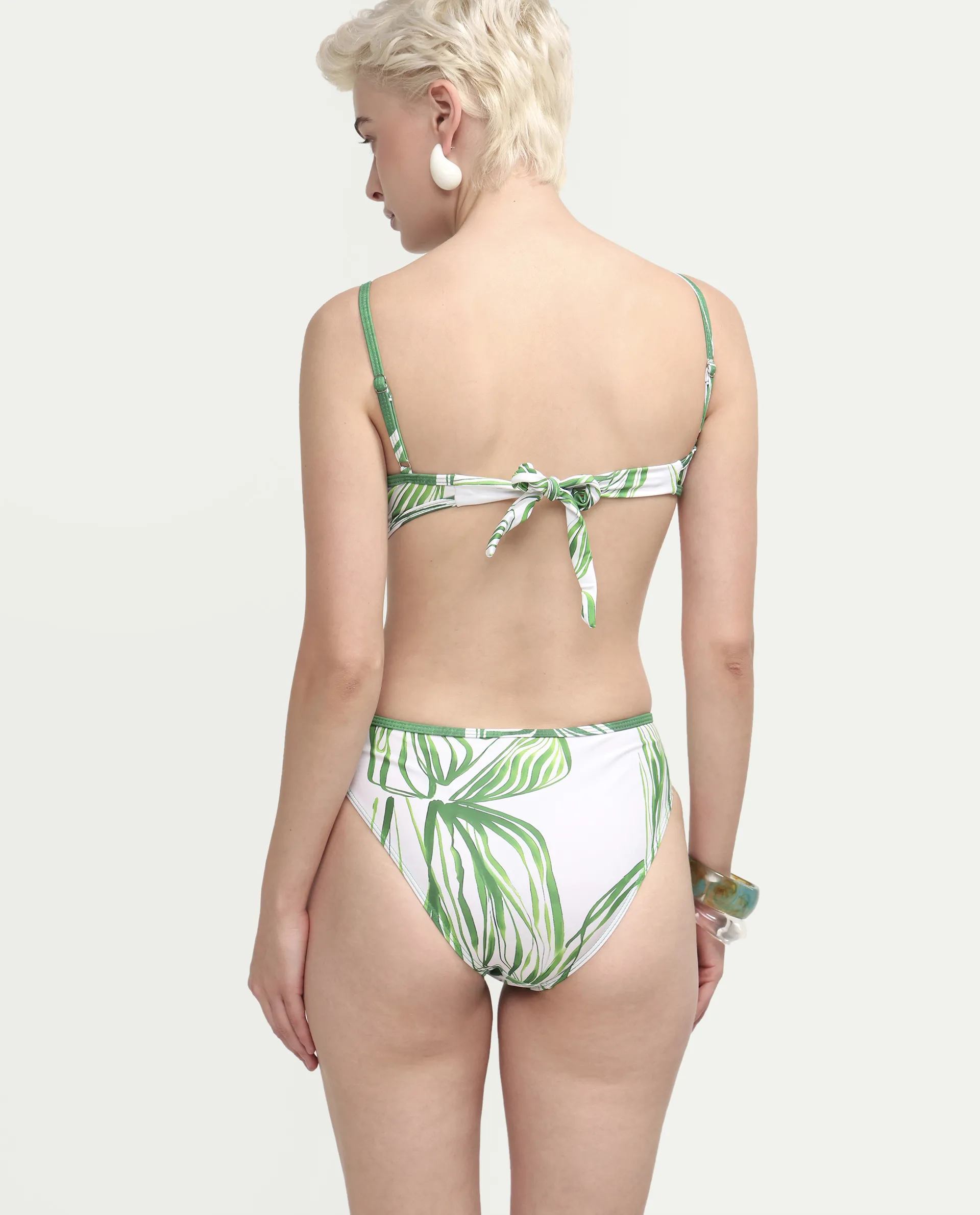 Rareism Women's Daph Green Asymmetric Neck Tropical Print Sleeveless Mini Bodysuit Swimsuit - Image 7