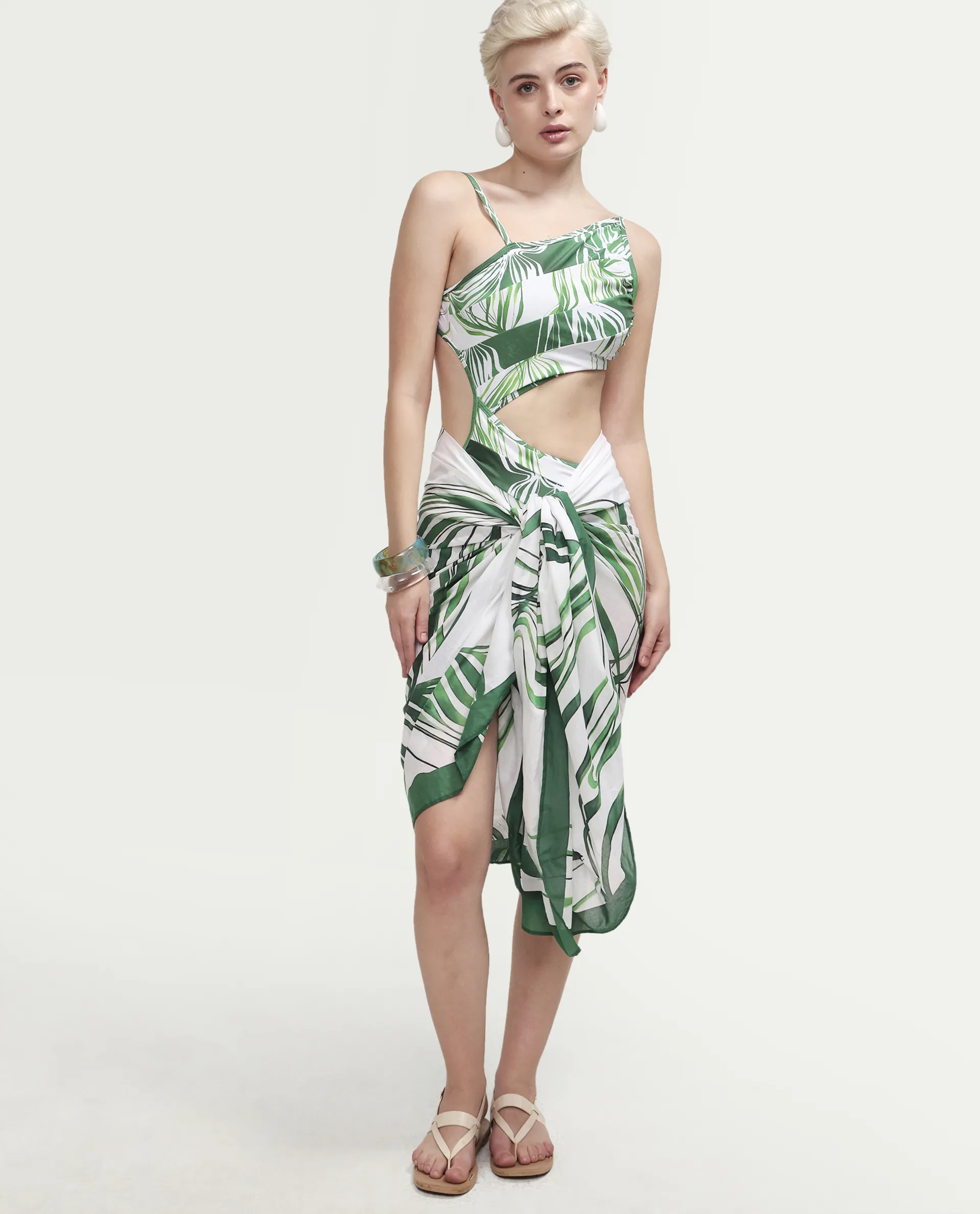 Rareism Women's Daphy Green Abstract Print Scarf