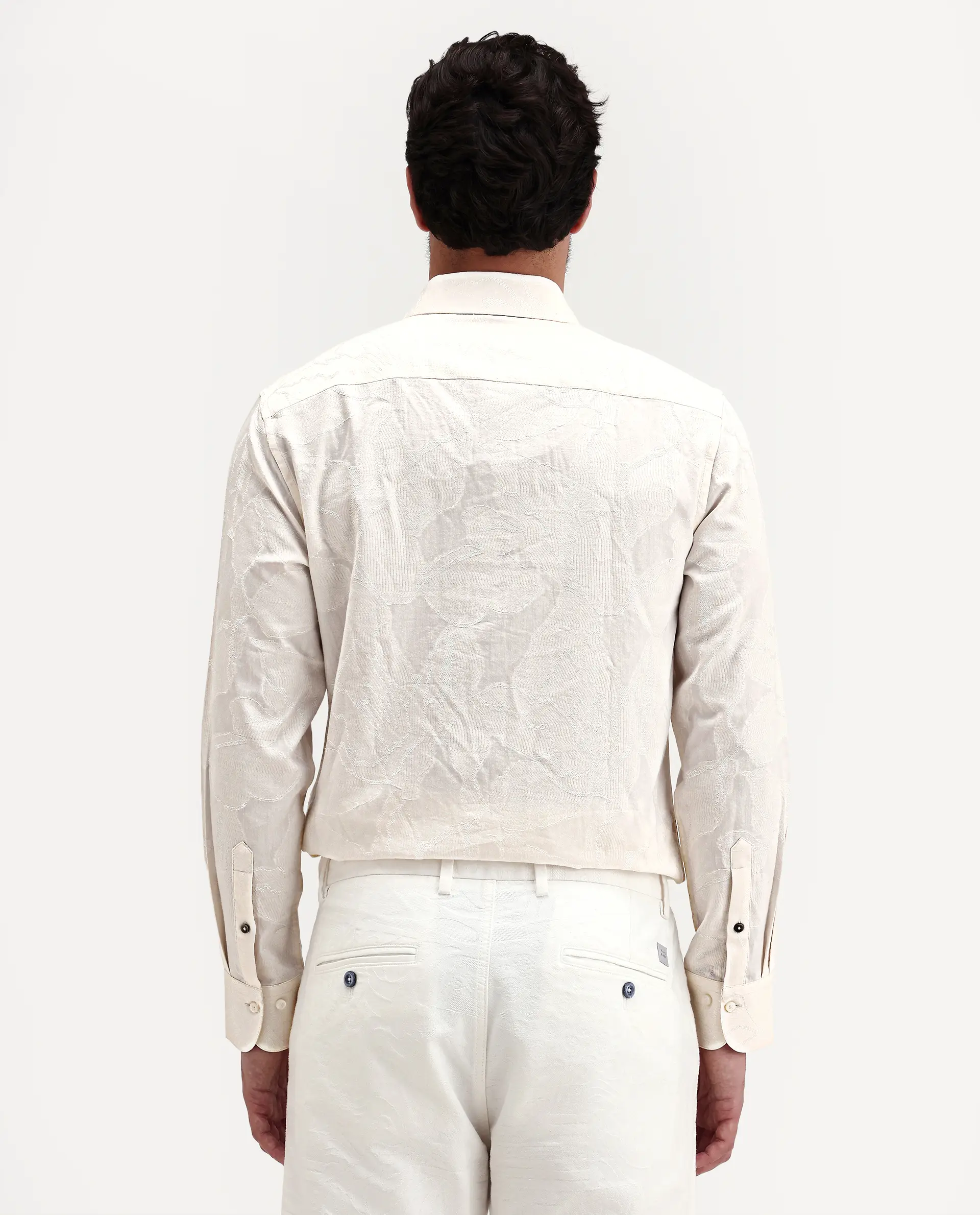 Rare Rabbit Men's Daqo-Ls Off White Cotton Full Sleeve Spread Collar Regular Fit Jacquard Shirt - Image 7