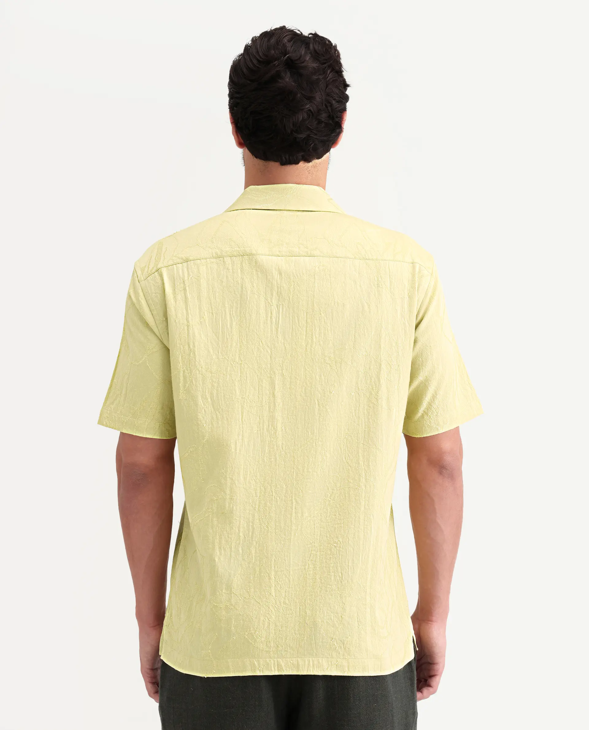 Rare Rabbit Men's Daqo-Ss Flourscent Green Cotton Half Sleeve Cuban Collar Regular Fit Jacquard Shirt - Image 7