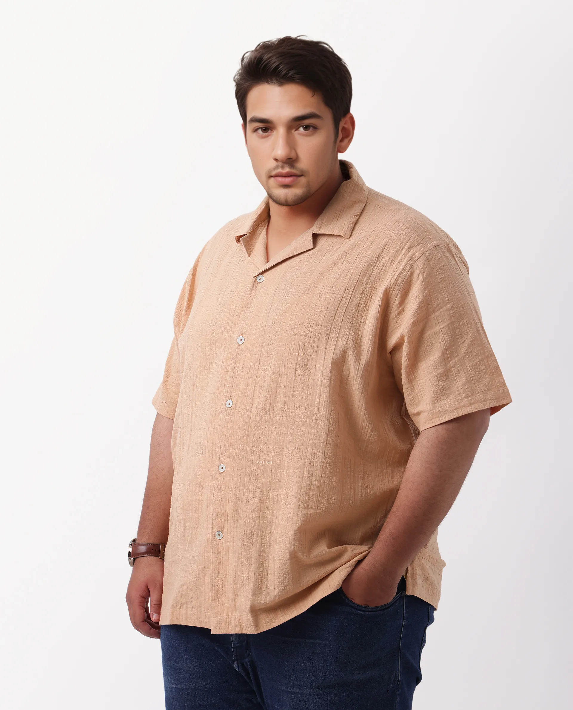Rare Rabbit Men's Cotton Checked Print Boxy Fit Half Sleeve Cuban Collar Shirt - Image 5