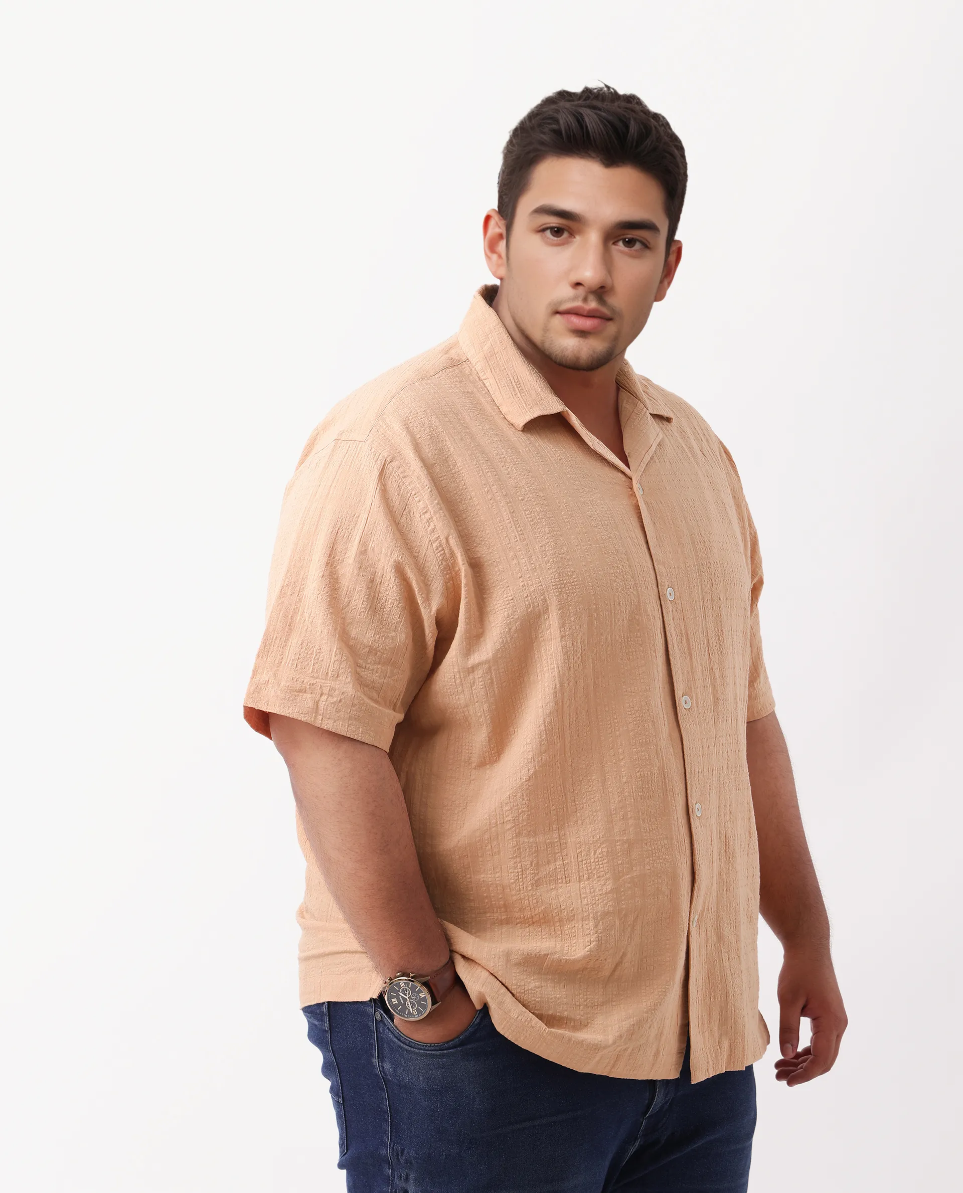 Rare Rabbit Men's Cotton Checked Print Boxy Fit Half Sleeve Cuban Collar Shirt - Image 6