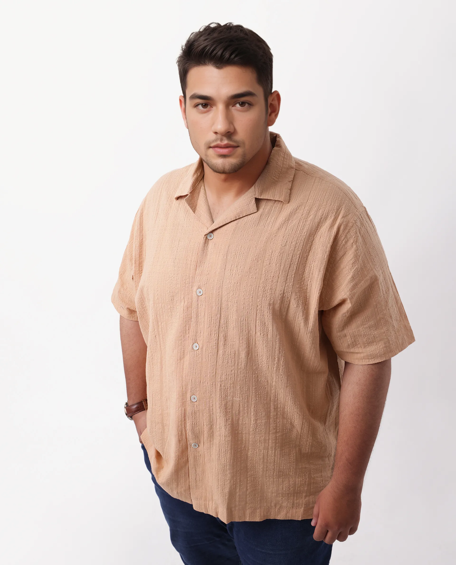 Rare Rabbit Men's Cotton Checked Print Boxy Fit Half Sleeve Cuban Collar Shirt - Image 7