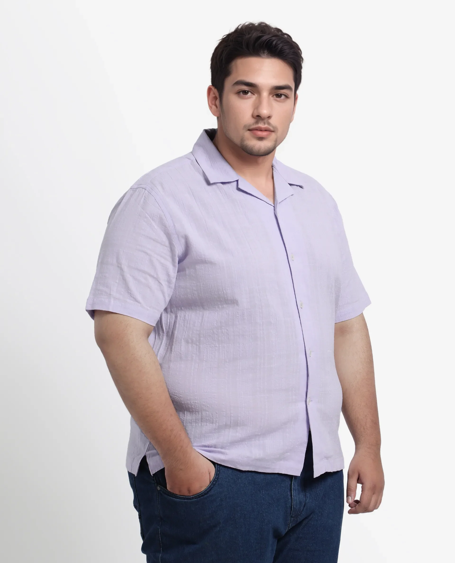 Rare Rabbit Men's Dara-L Pastel Purple Cotton Fabric Half Sleeve Cuban Collar Button Closure Boxy Fit Checked Shirt - Image 5