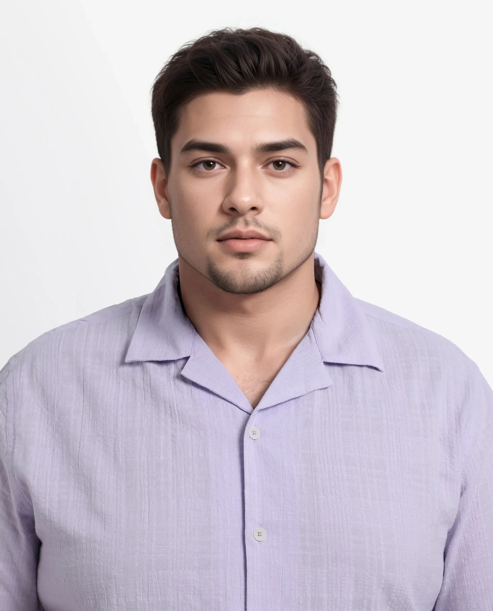 Rare Rabbit Men's Dara-L Pastel Purple Cotton Fabric Half Sleeve Cuban Collar Button Closure Boxy Fit Checked Shirt - Image 6