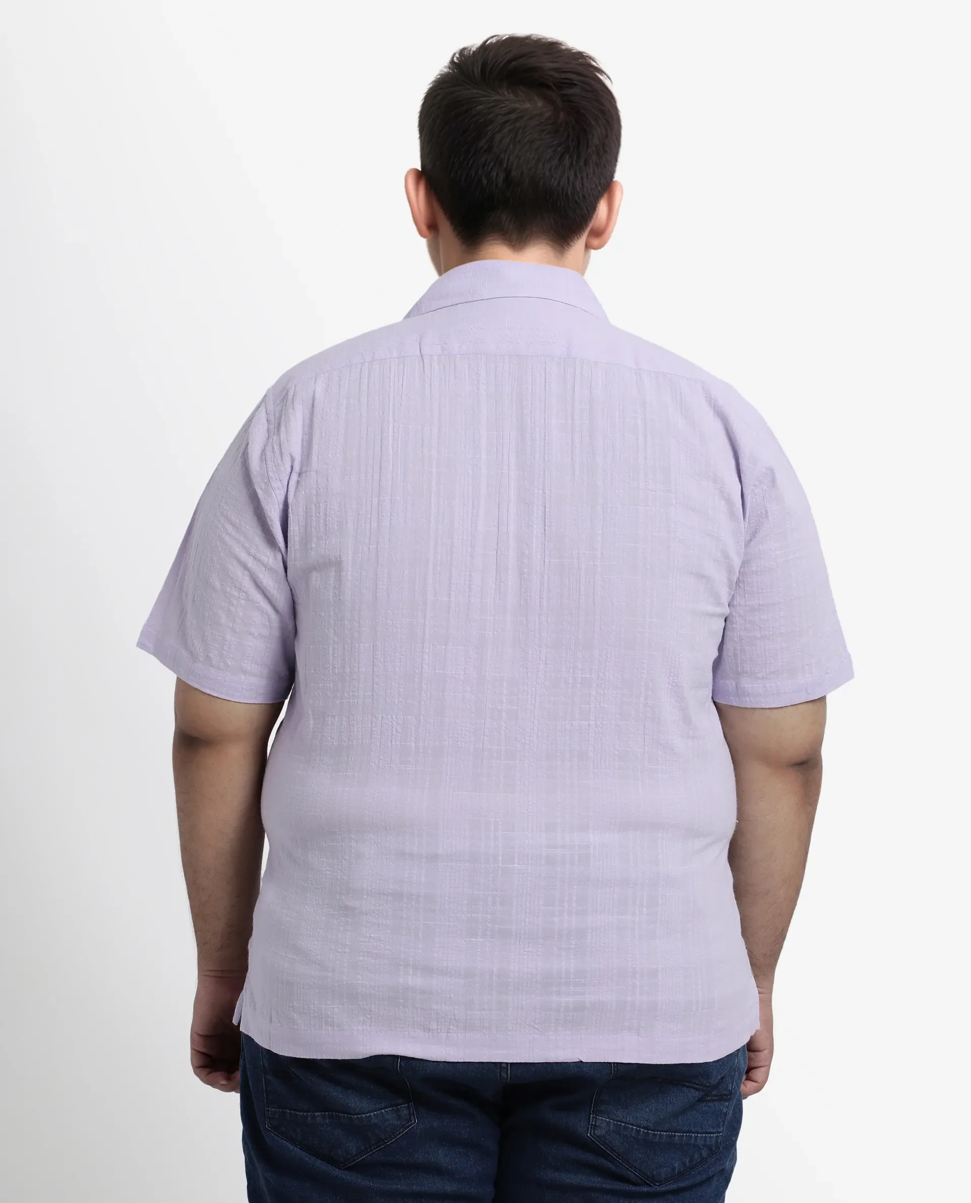 Rare Rabbit Men's Dara-L Pastel Purple Cotton Fabric Half Sleeve Cuban Collar Button Closure Boxy Fit Checked Shirt - Image 7