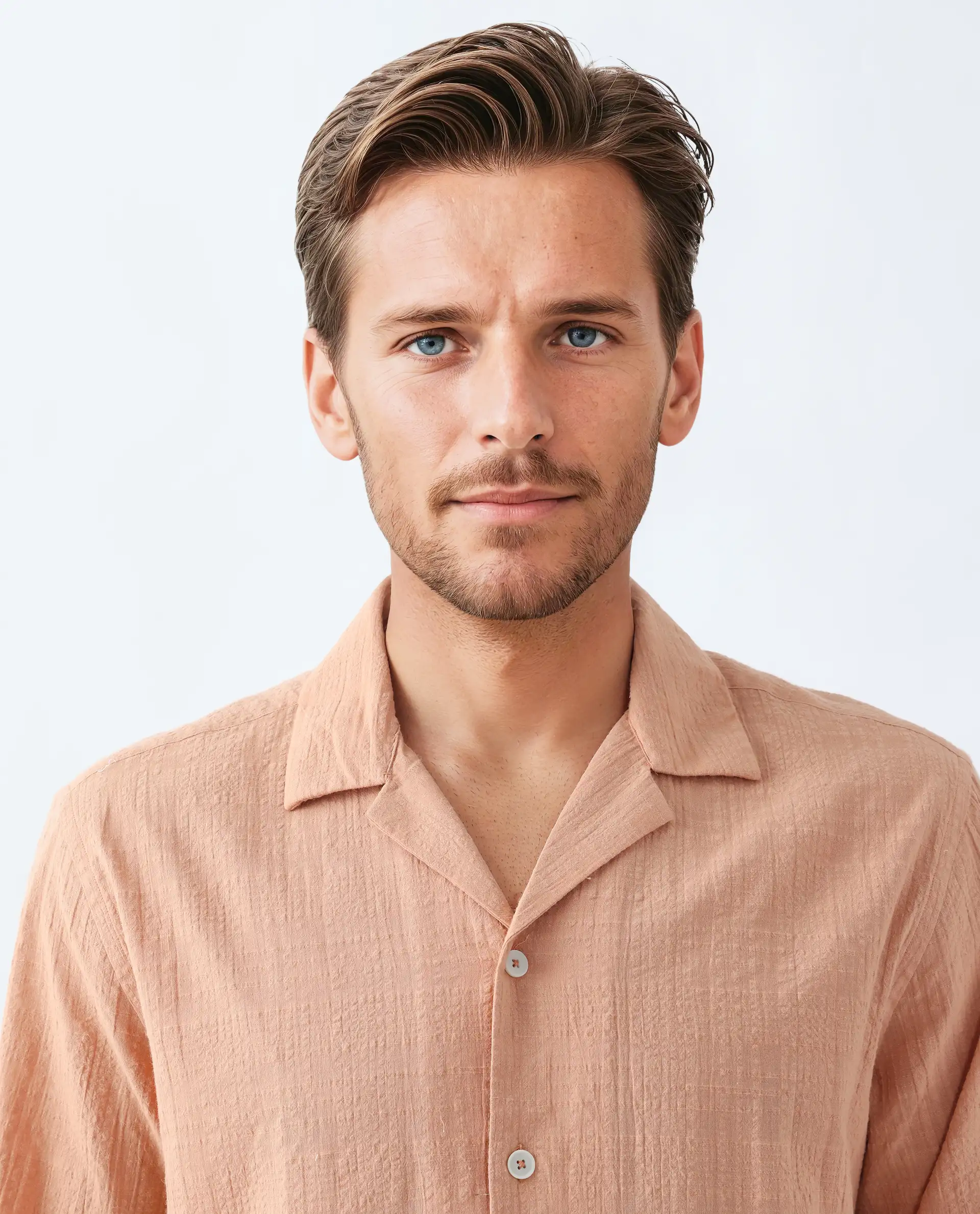 Rare Rabbit Men's Dara Dusky Peach Cotton Checked Print Boxy Fit Half Sleeve Cuban Collar Shirt - Image 7