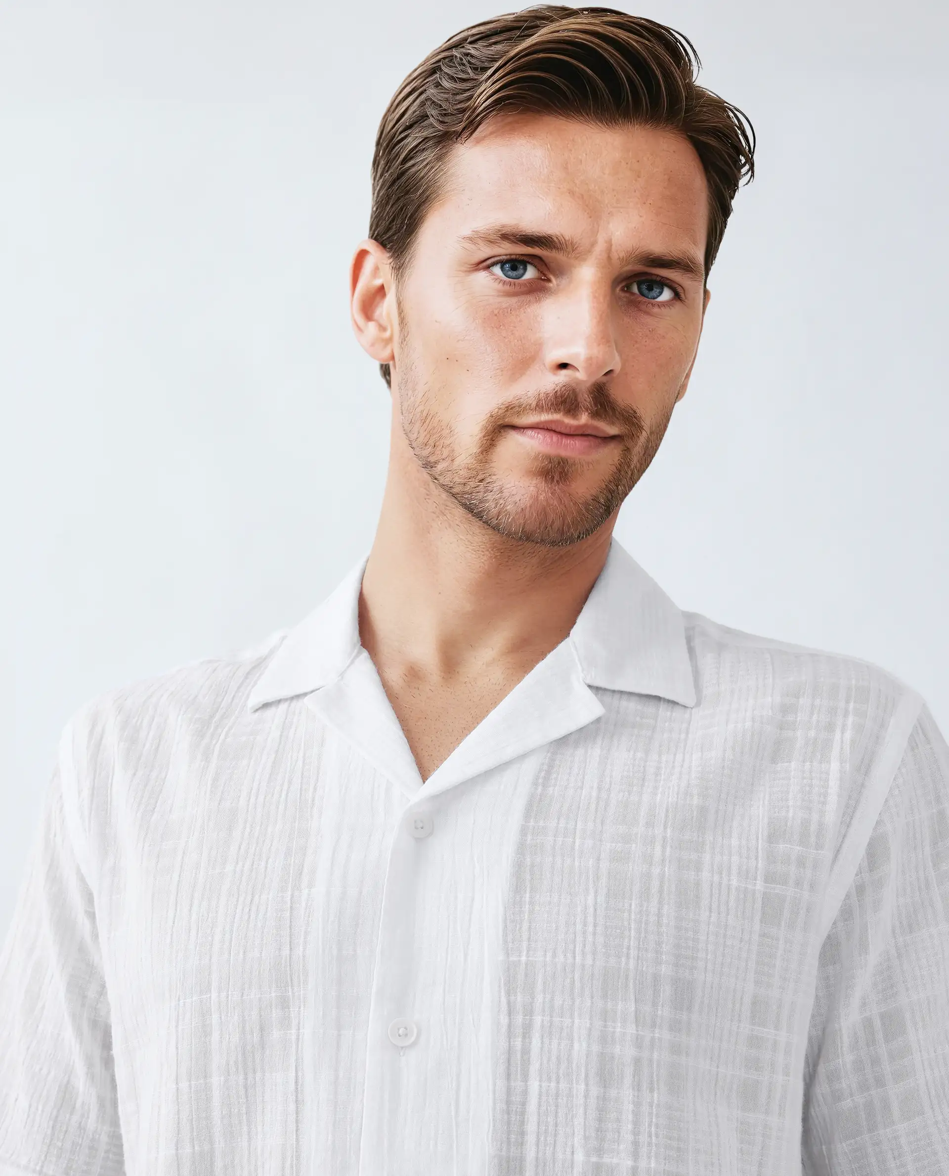 Rare Rabbit Men's Dara White Cotton Checked Print Boxy Fit Half Sleeve Cuban Collar Shirt - Image 8