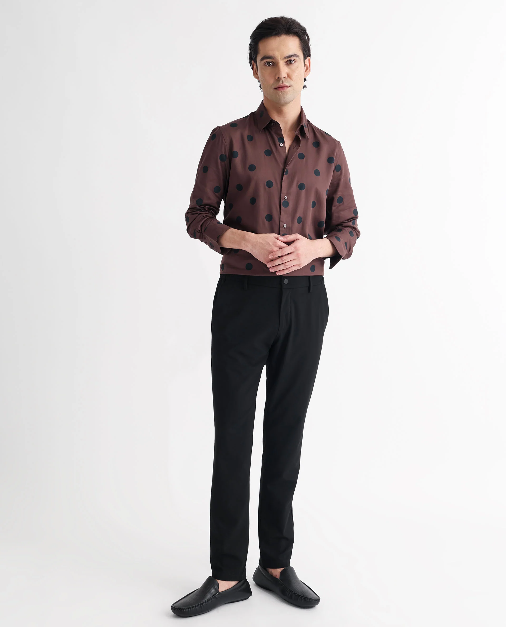 Rare Rabbit Men's Dare Brown Cotton Polka Print Regular Fit Full Sleeve Spread Collar Shirt - Image 2