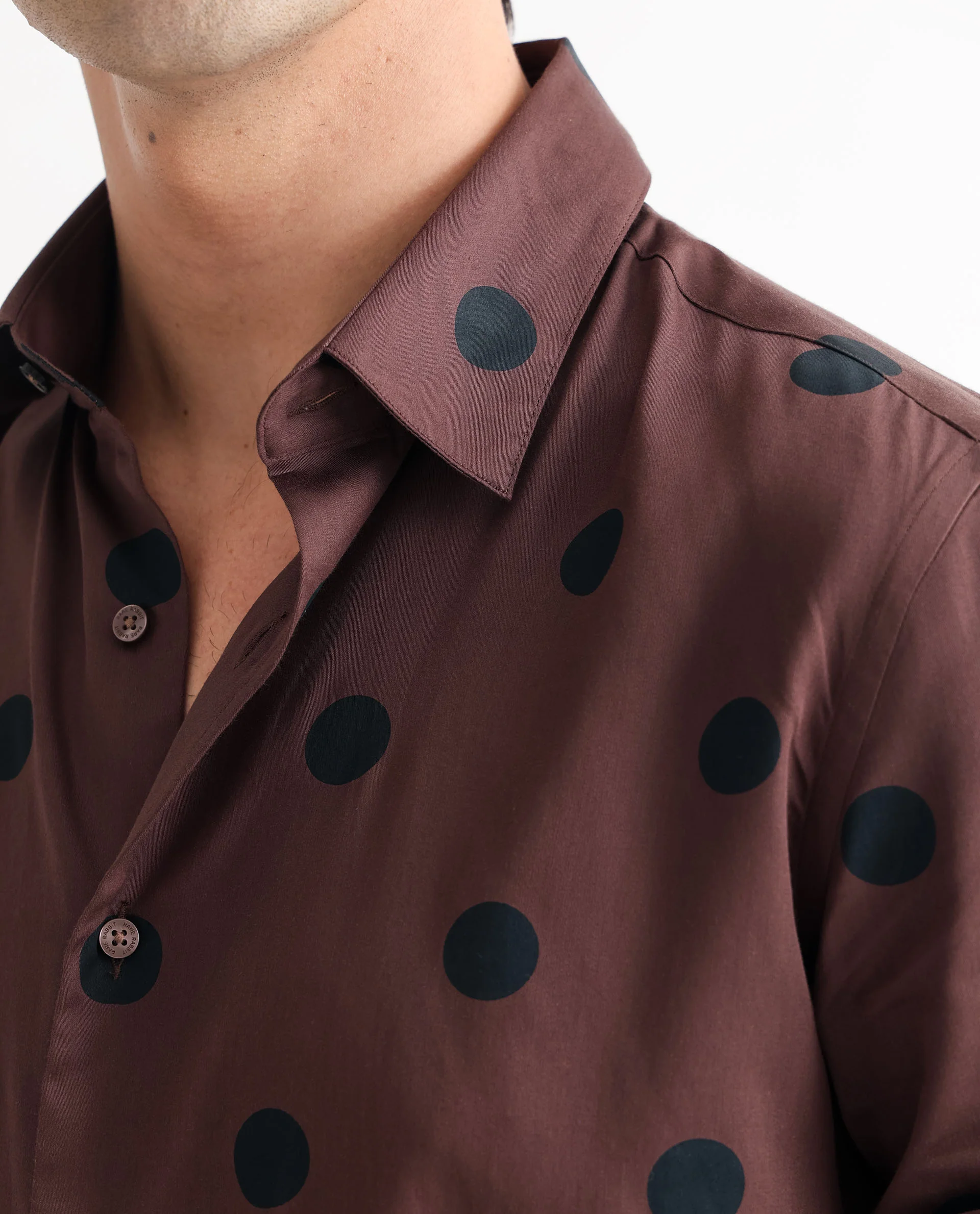 Rare Rabbit Men's Dare Brown Cotton Polka Print Regular Fit Full Sleeve Spread Collar Shirt - Image 3
