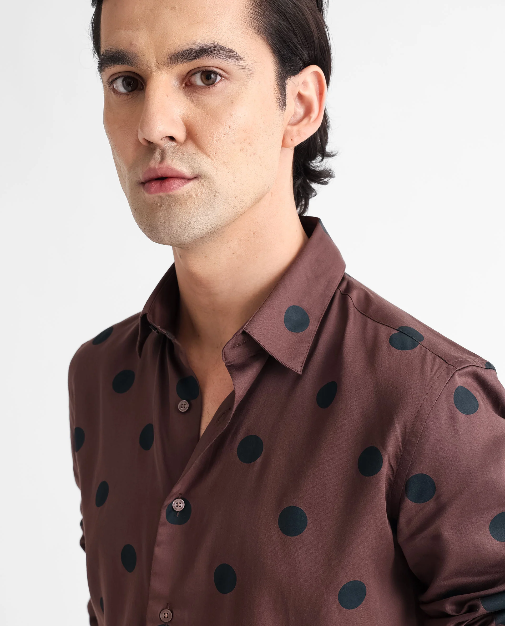 Rare Rabbit Men's Dare Brown Cotton Polka Print Regular Fit Full Sleeve Spread Collar Shirt - Image 6