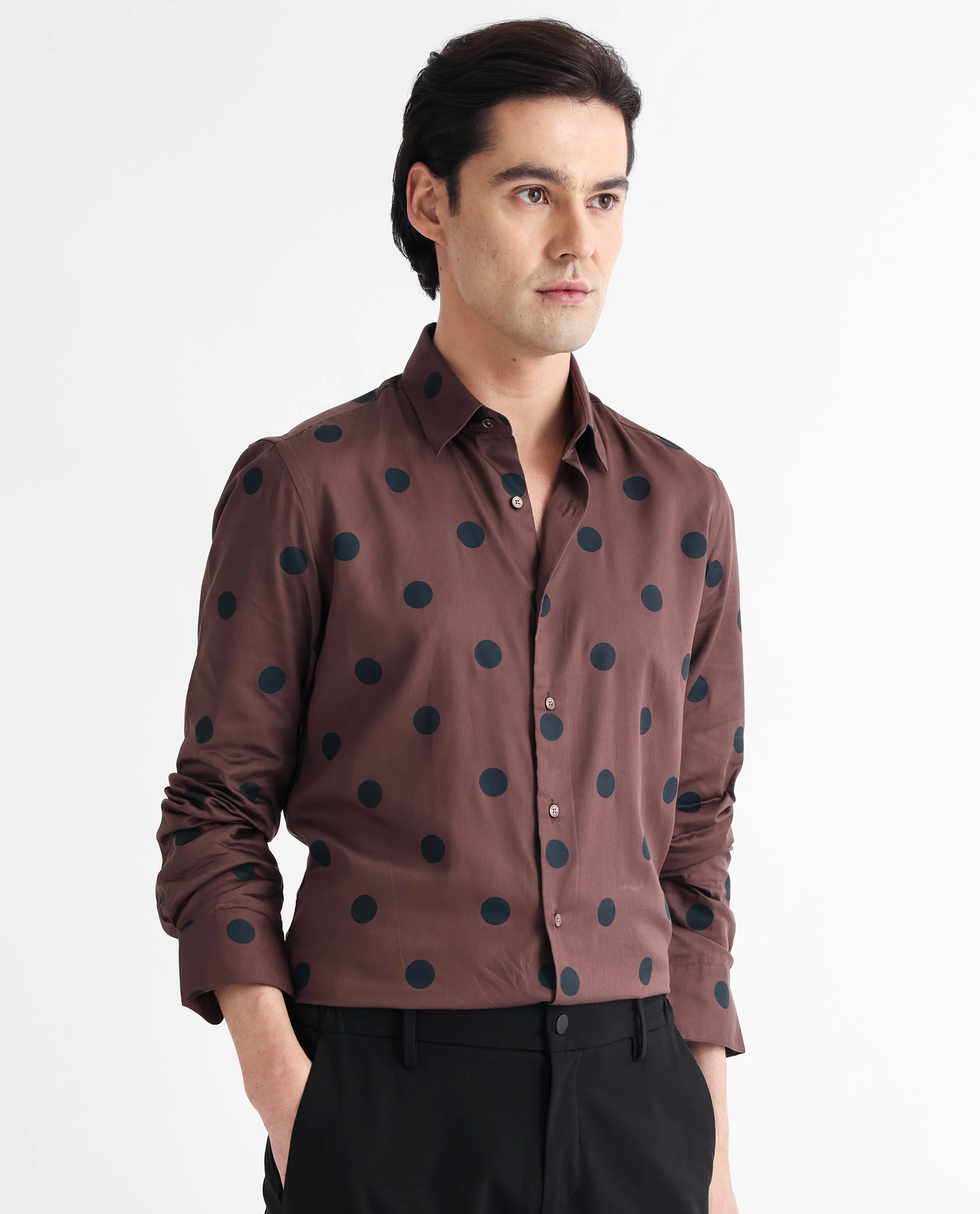 Rare Rabbit Men's Dare Brown Cotton Polka Print Regular Fit Full Sleeve Spread Collar Shirt - Image 7