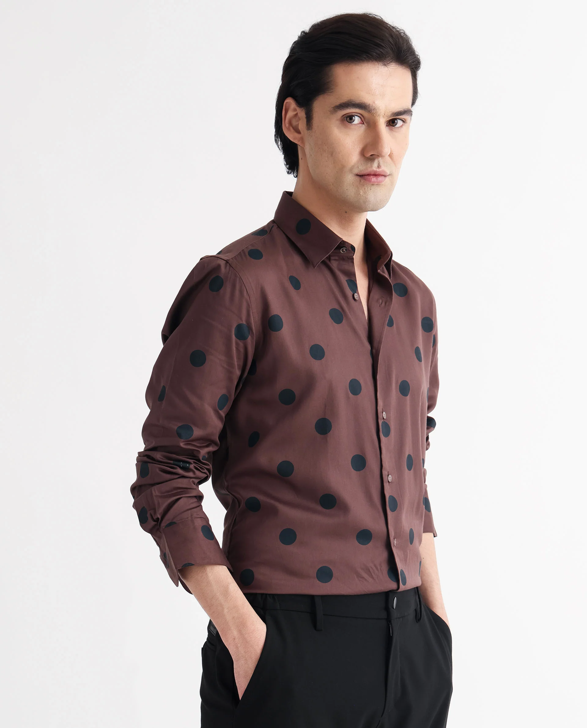 Rare Rabbit Men's Dare Brown Cotton Polka Print Regular Fit Full Sleeve Spread Collar Shirt - Image 8