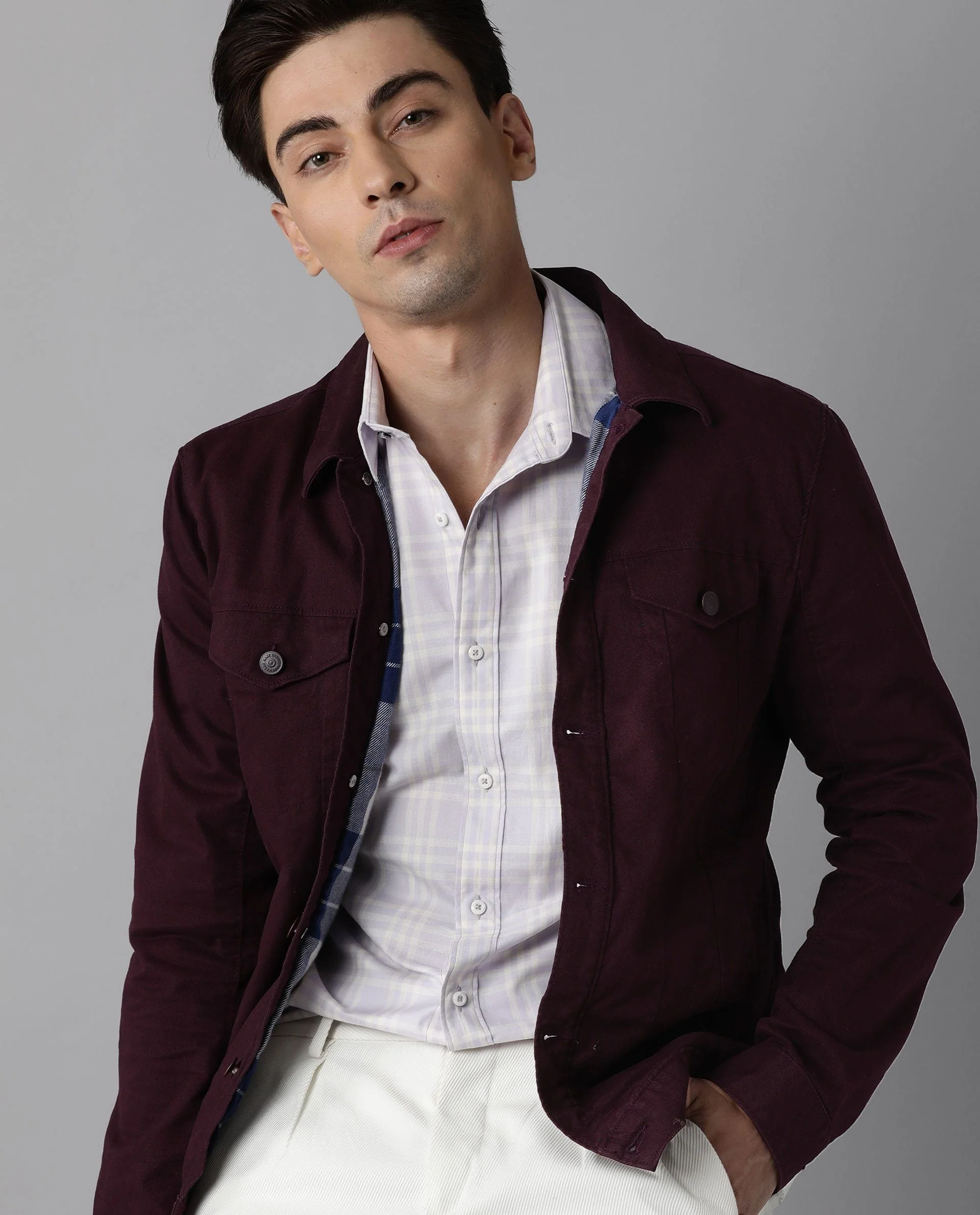 Rare Rabbit Men's Daren Purple Cotton Checked Print Regular Fit Full Sleeve Spread Collar Shirt - Image 5