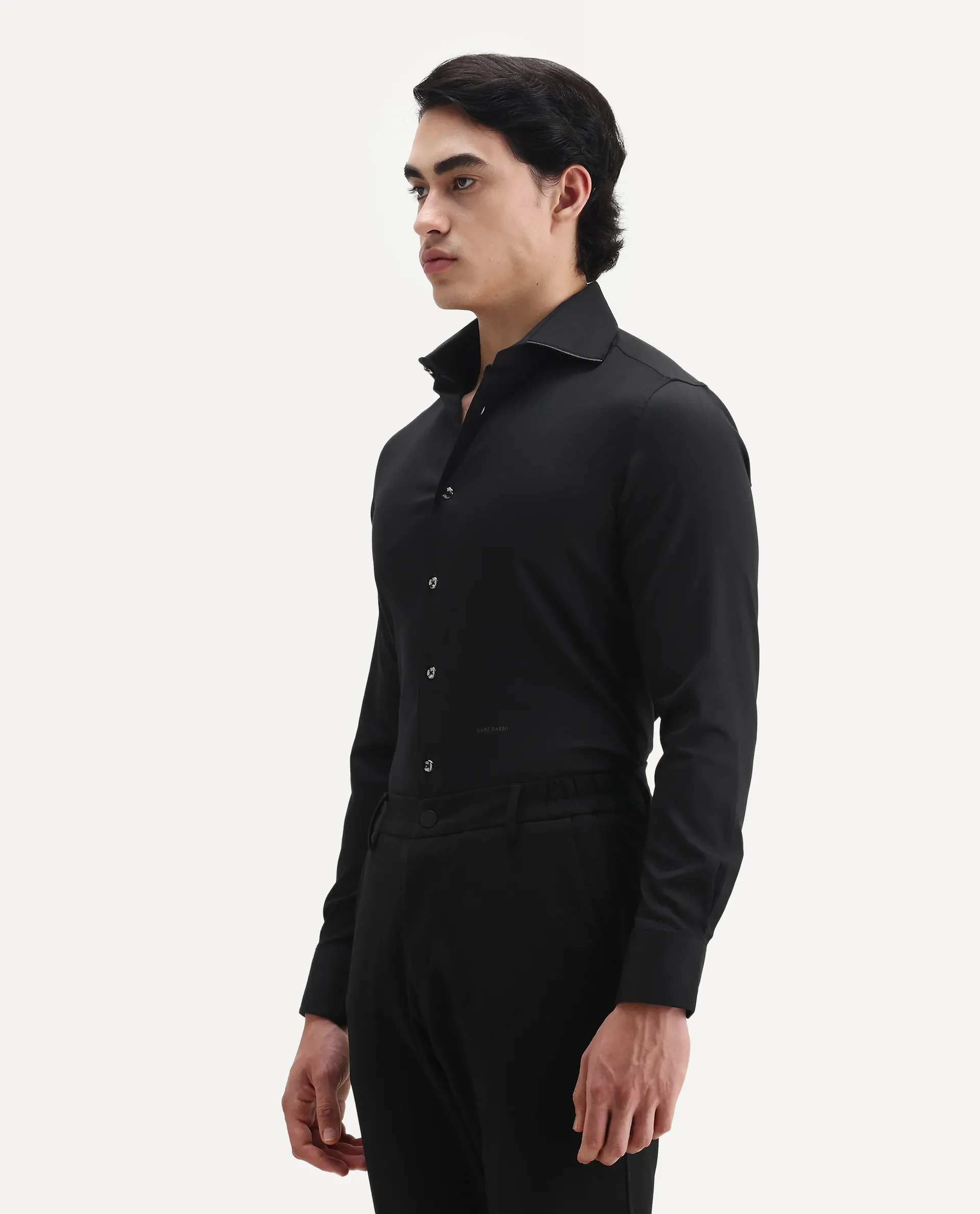 Rare Rabbit Men's Dario Black Cotton Plain Regular Fit Full Sleeve Collared Shirt - Image 3