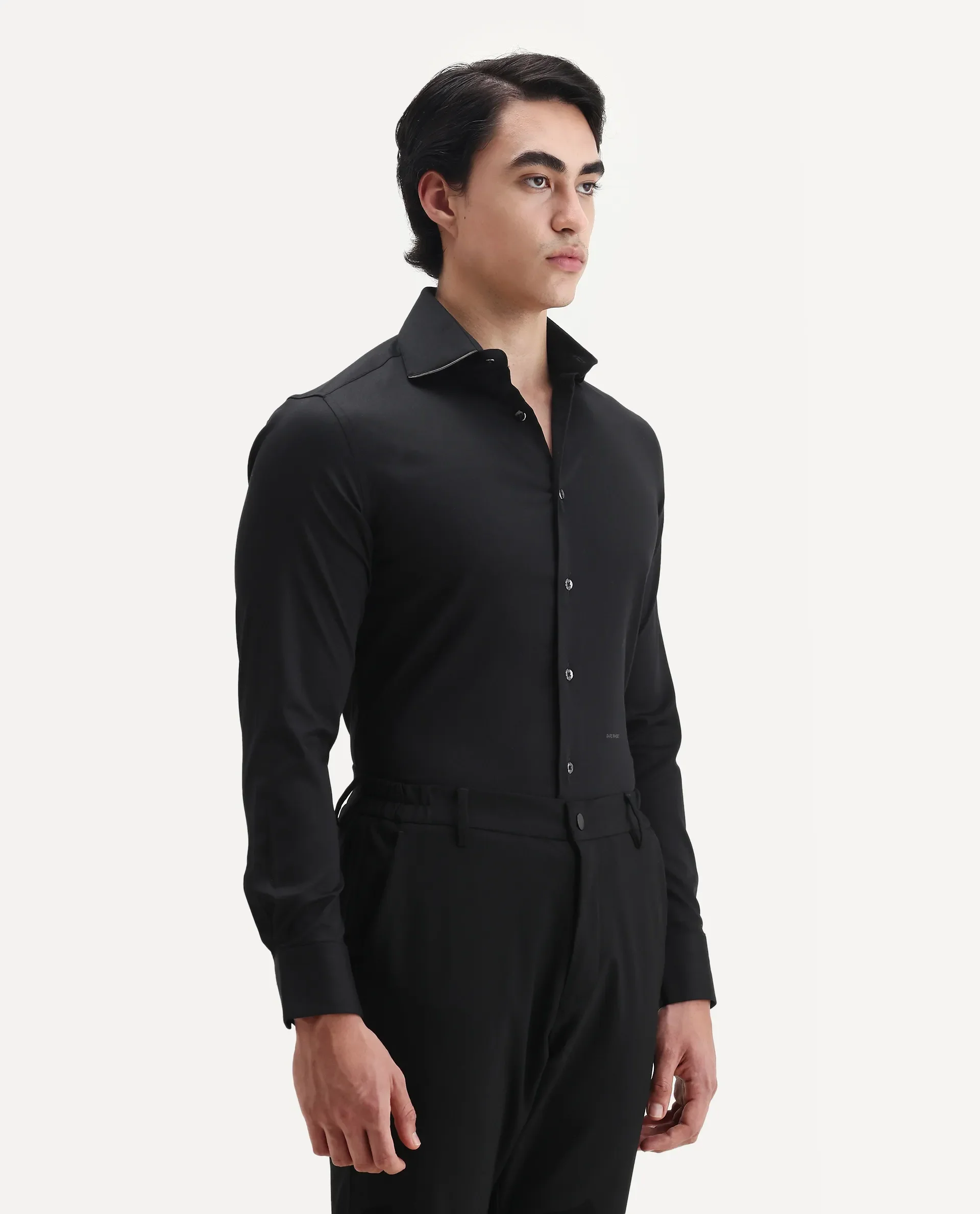 Rare Rabbit Men's Dario Black Cotton Plain Regular Fit Full Sleeve Collared Shirt - Image 4