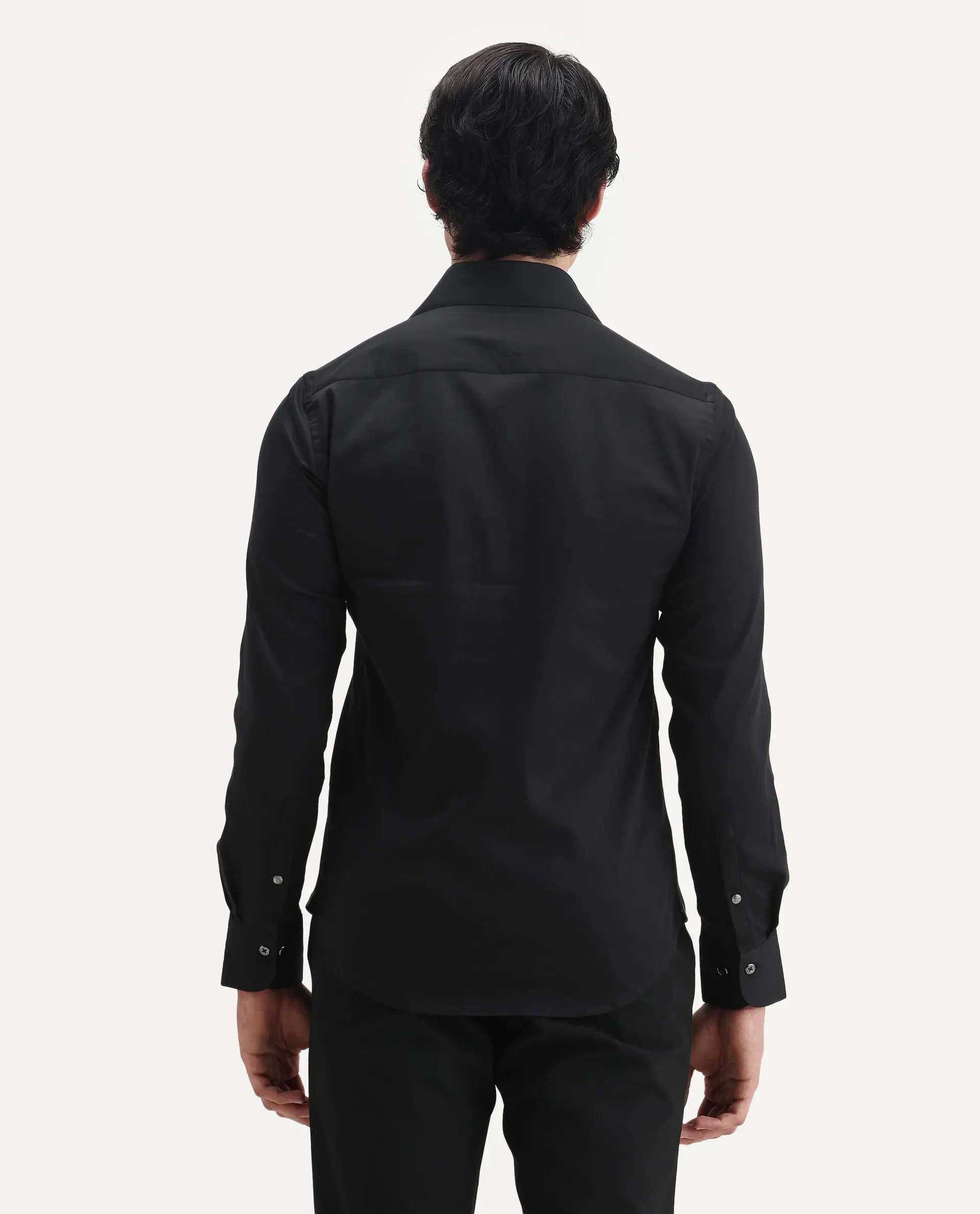 Rare Rabbit Men's Dario Black Cotton Plain Regular Fit Full Sleeve Collared Shirt - Image 6