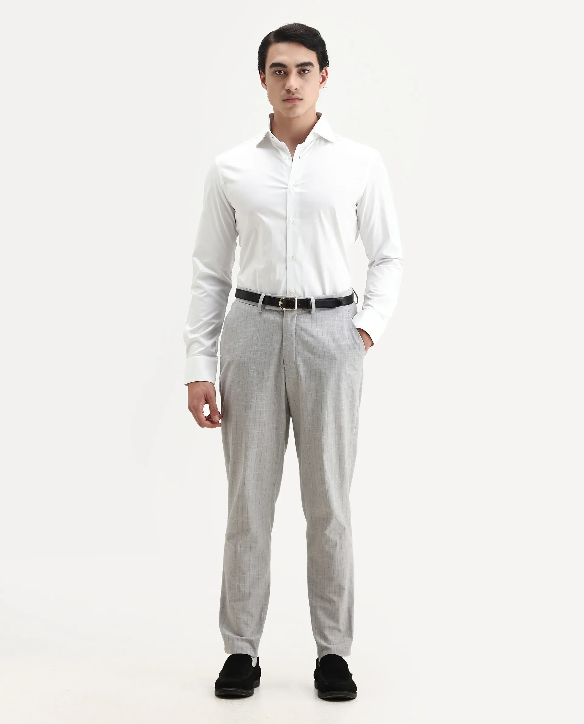 Rare Rabbit Men's Dario White Cotton Plain Regular Fit Full Sleeve Collared Shirt - Image 2