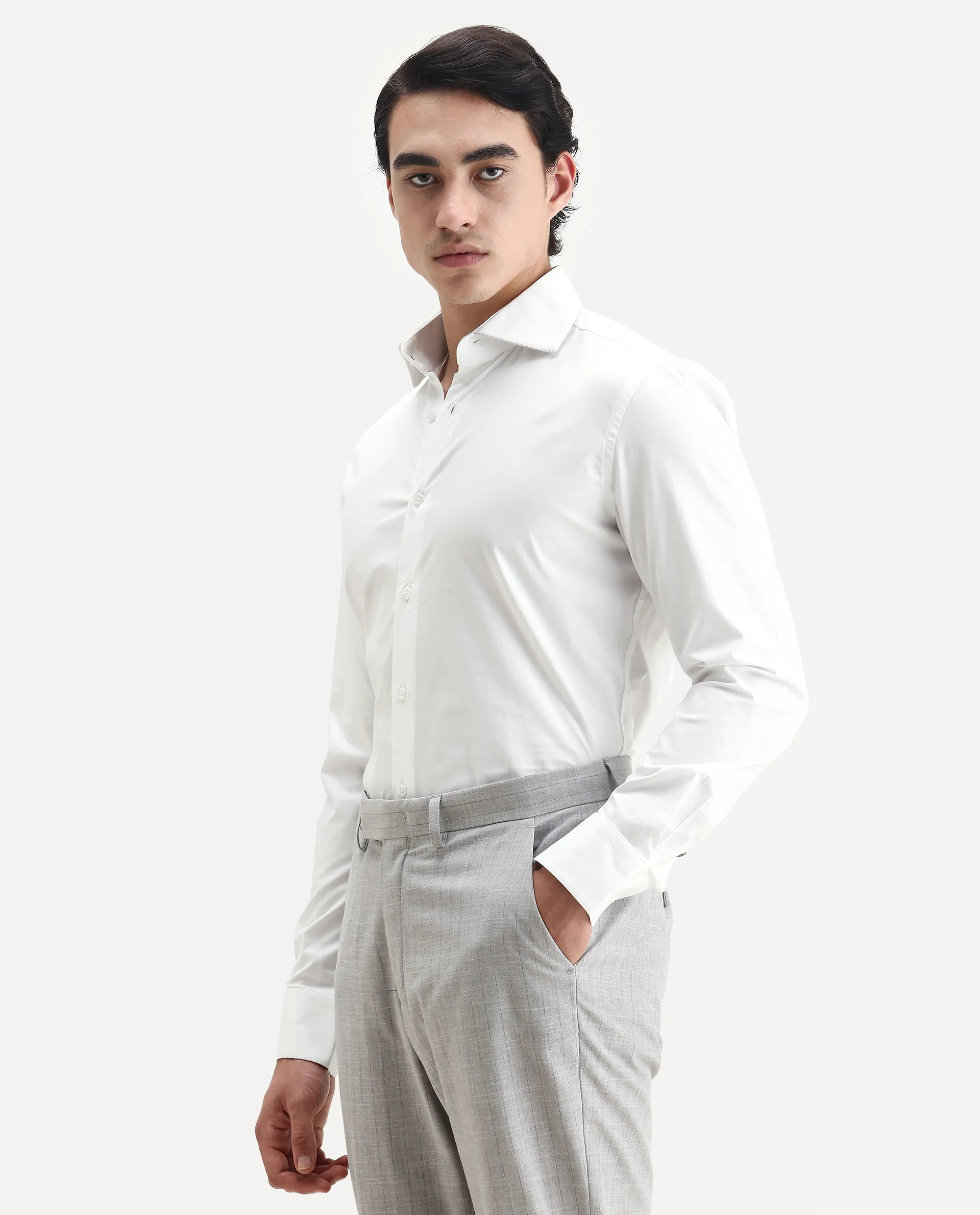 Rare Rabbit Men's Dario White Cotton Plain Regular Fit Full Sleeve Collared Shirt - Image 4