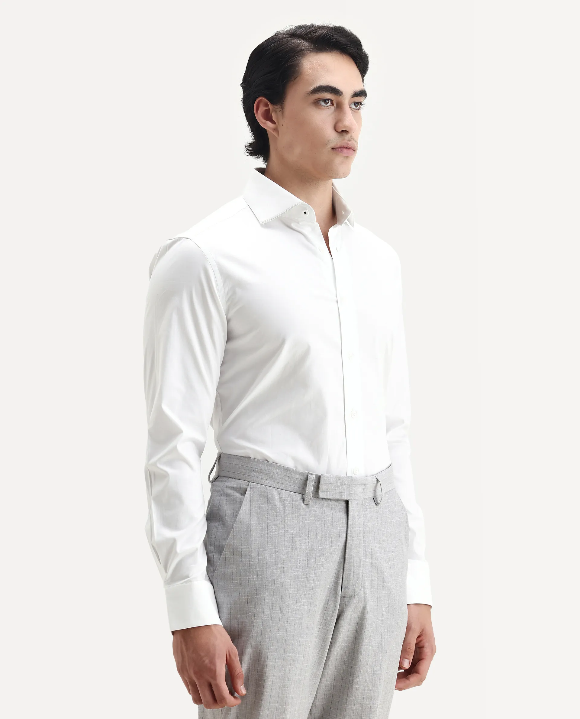 Rare Rabbit Men's Dario White Cotton Plain Regular Fit Full Sleeve Collared Shirt - Image 5