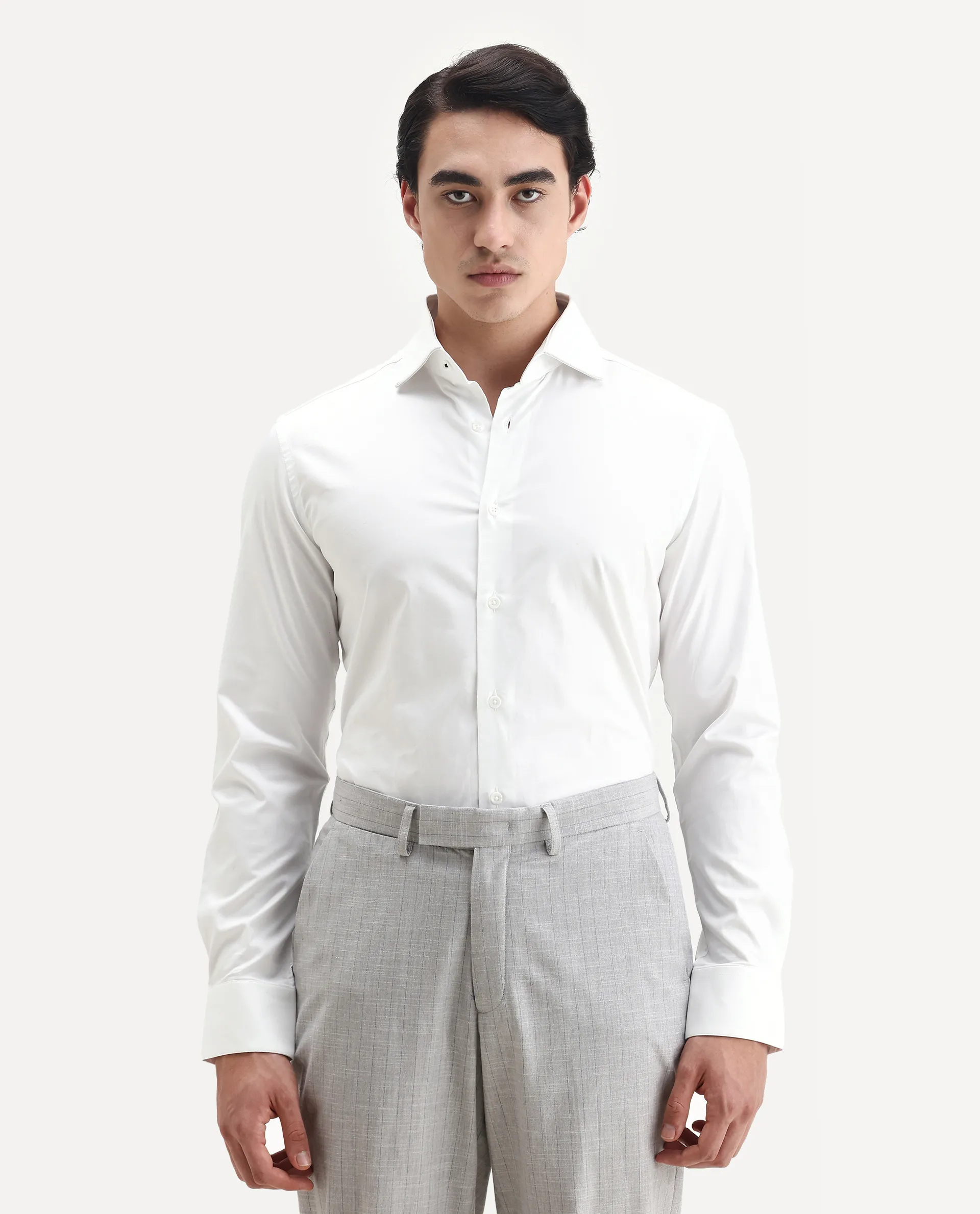 Rare Rabbit Men's Dario White Cotton Plain Regular Fit Full Sleeve Collared Shirt - Image 6