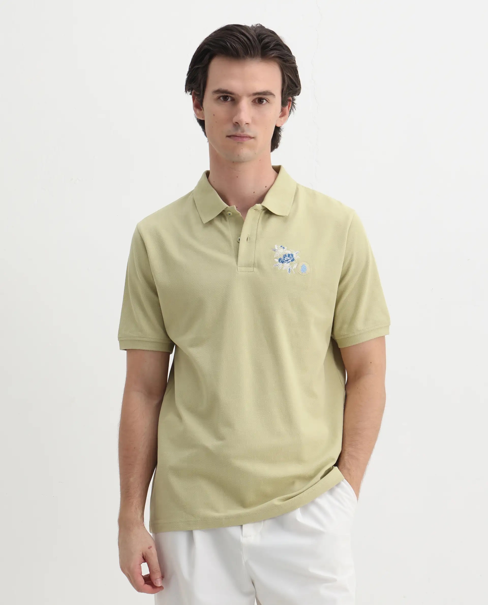 Rare Rabbit Men's Dariol Light Green Cotton Embroidered Regular Fit Half Sleeve Polo - Image 6