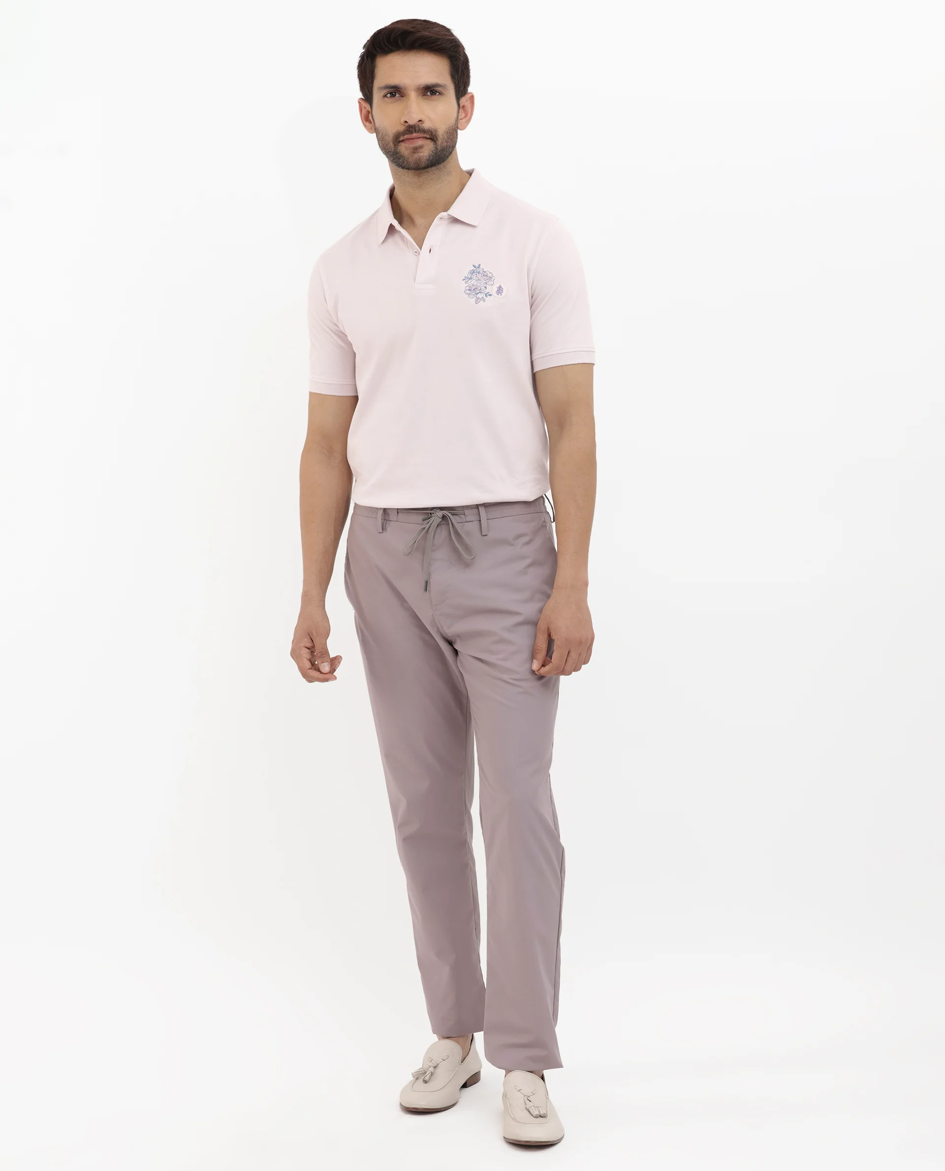 Rare Rabbit Men's Dariol Light Pink Cotton Embroidered Regular Fit Half Sleeve Polo - Image 6
