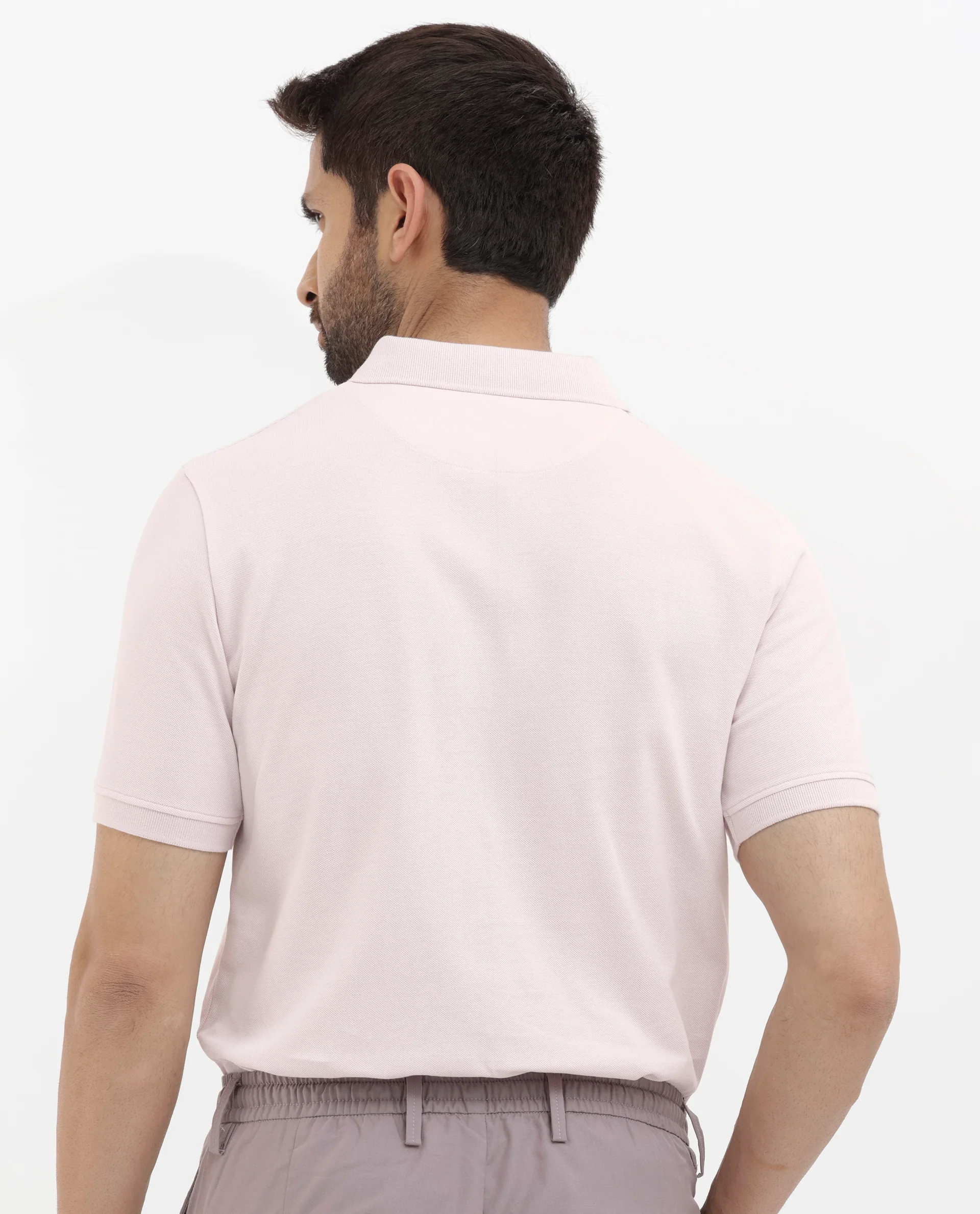 Rare Rabbit Men's Dariol Light Pink Cotton Embroidered Regular Fit Half Sleeve Polo - Image 9