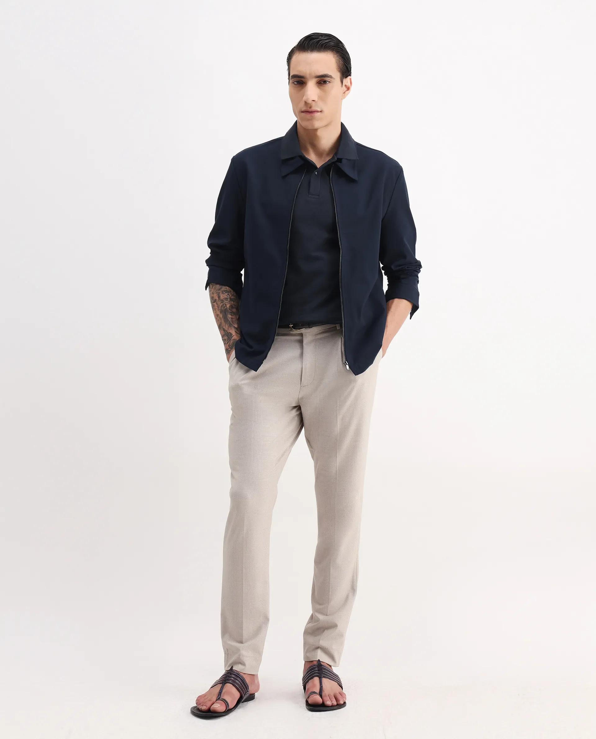 Rare Rabbit Men's Dariol Navy Cotton Plain Regular Fit Half Sleeve Polo - Image 8