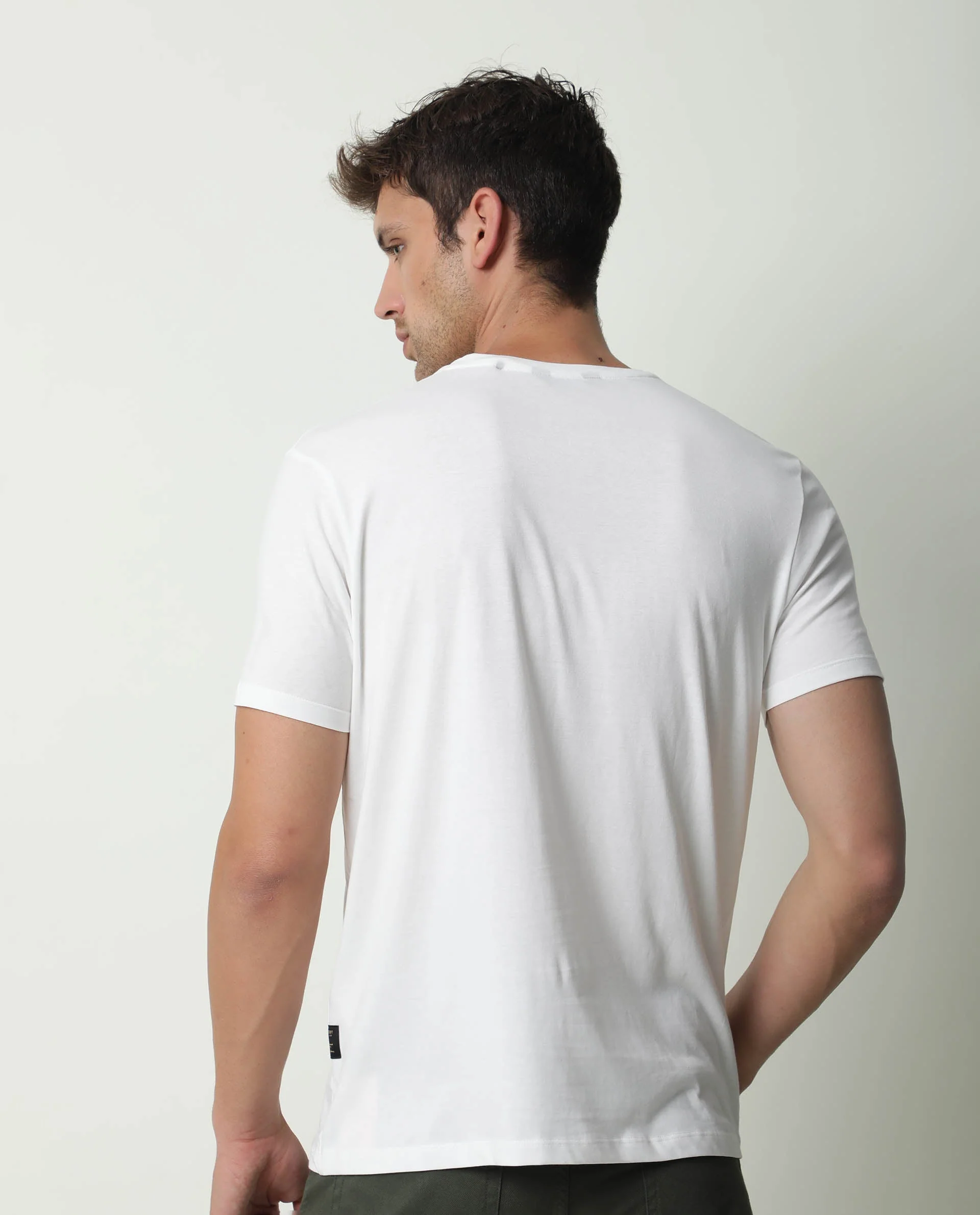 Rare Rabbit Men's Dark Offwhite Cotton Printed Slim Fit Half Sleeve Crew Neck T-Shirt - Image 11