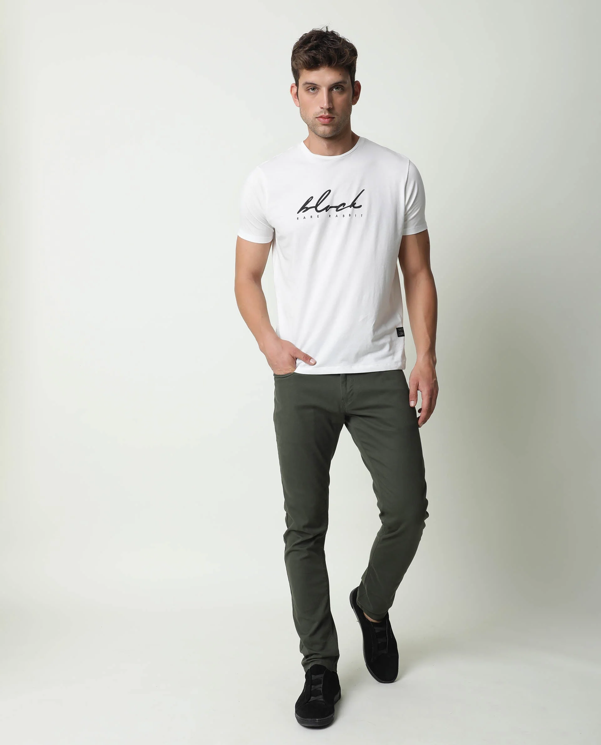 Rare Rabbit Men's Dark Offwhite Cotton Printed Slim Fit Half Sleeve Crew Neck T-Shirt - Image 4