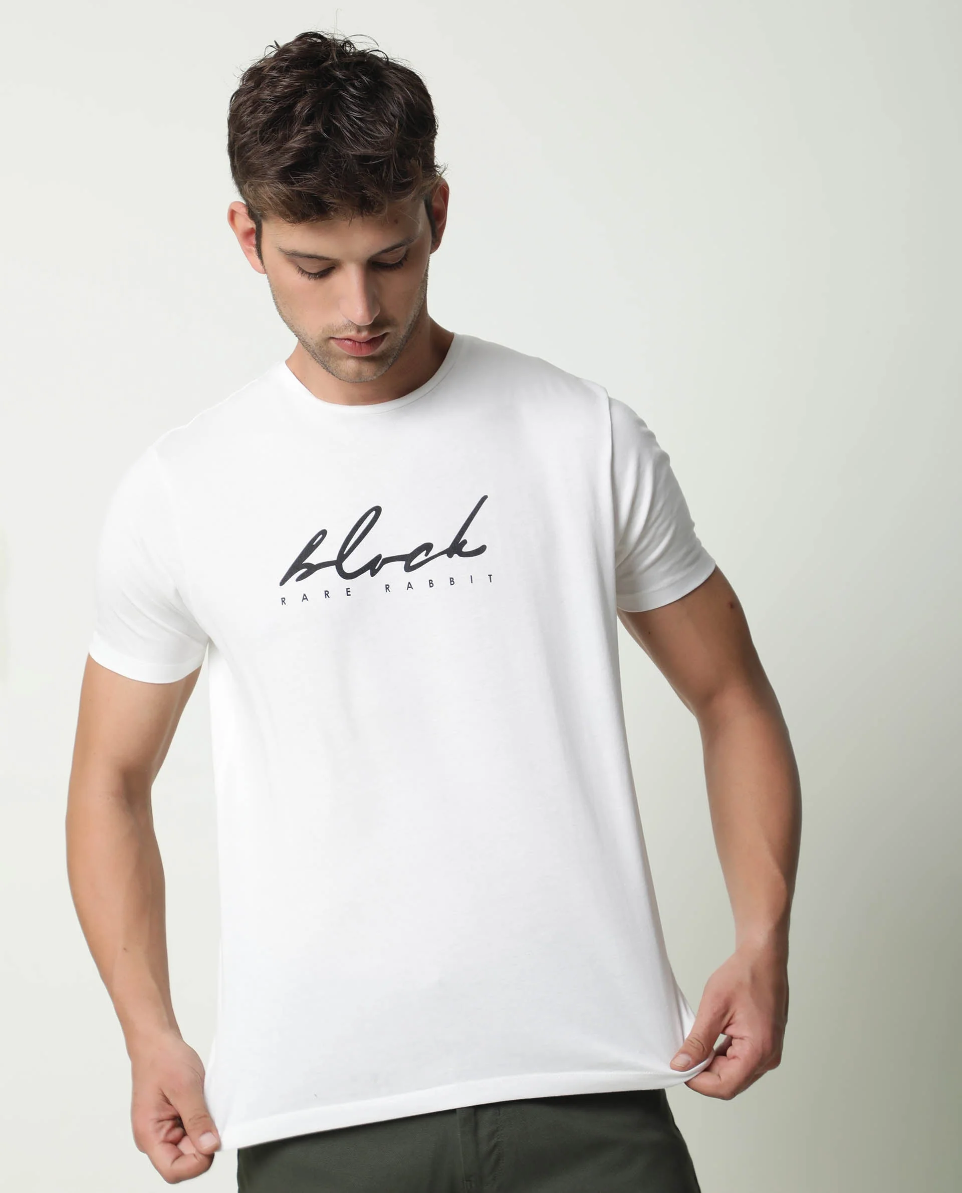 Rare Rabbit Men's Dark Offwhite Cotton Printed Slim Fit Half Sleeve Crew Neck T-Shirt - Image 6