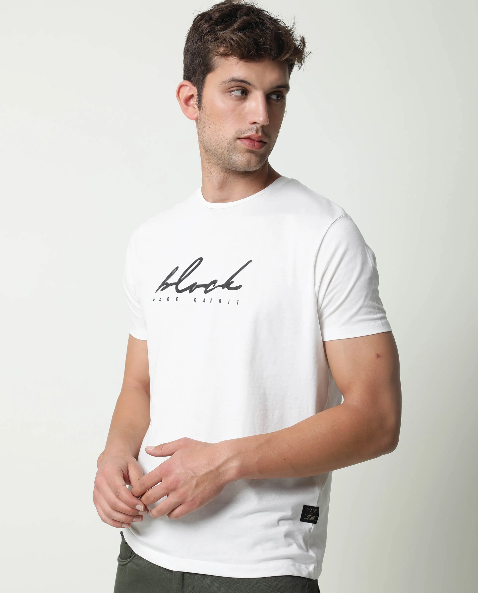 Rare Rabbit Men's Dark Offwhite Cotton Printed Slim Fit Half Sleeve Crew Neck T-Shirt - Image 7
