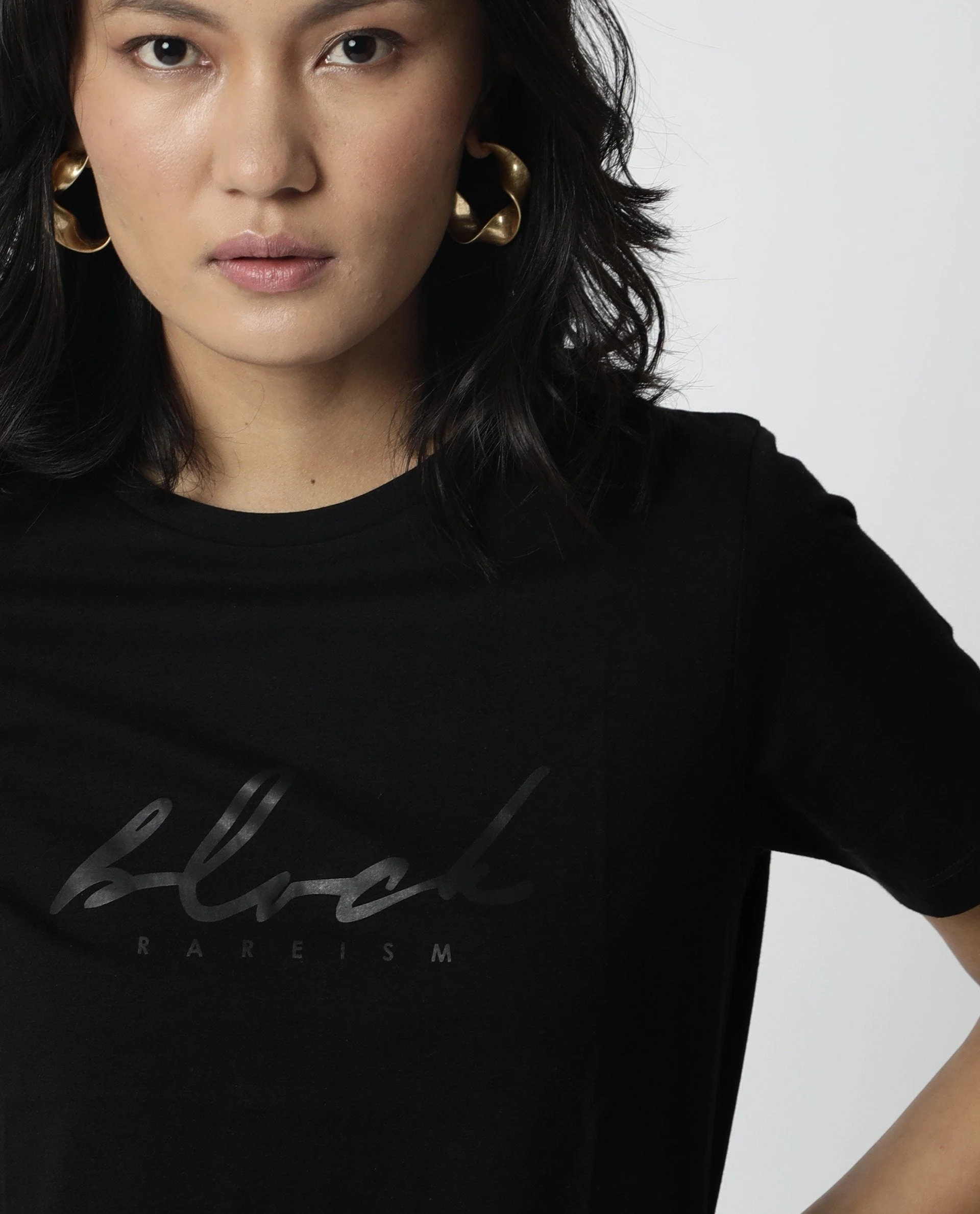 Rareism Women Darker Black T-Shirt Short Sleeves