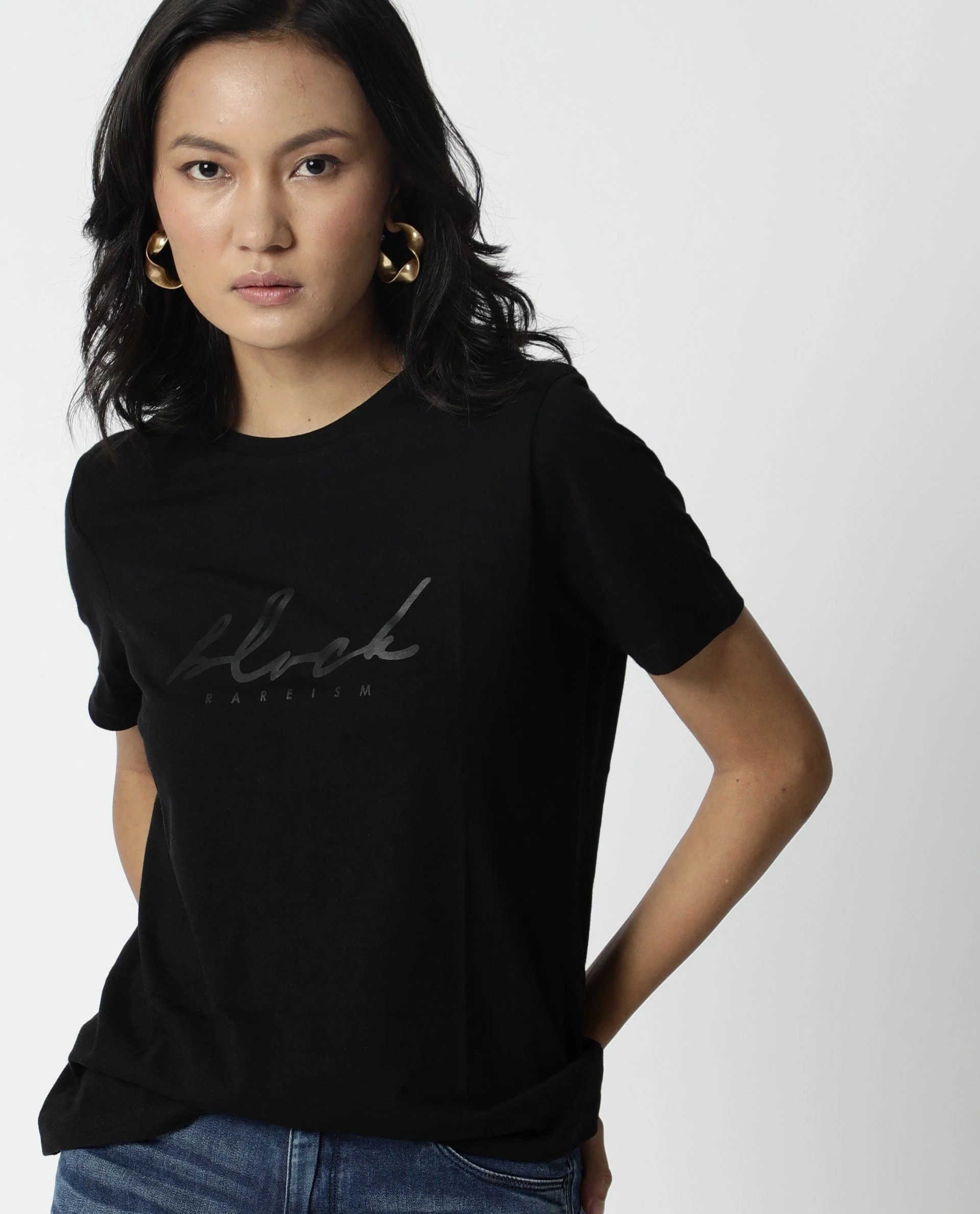 Rareism Women Darker Black T-Shirt Short Sleeves - Image 3