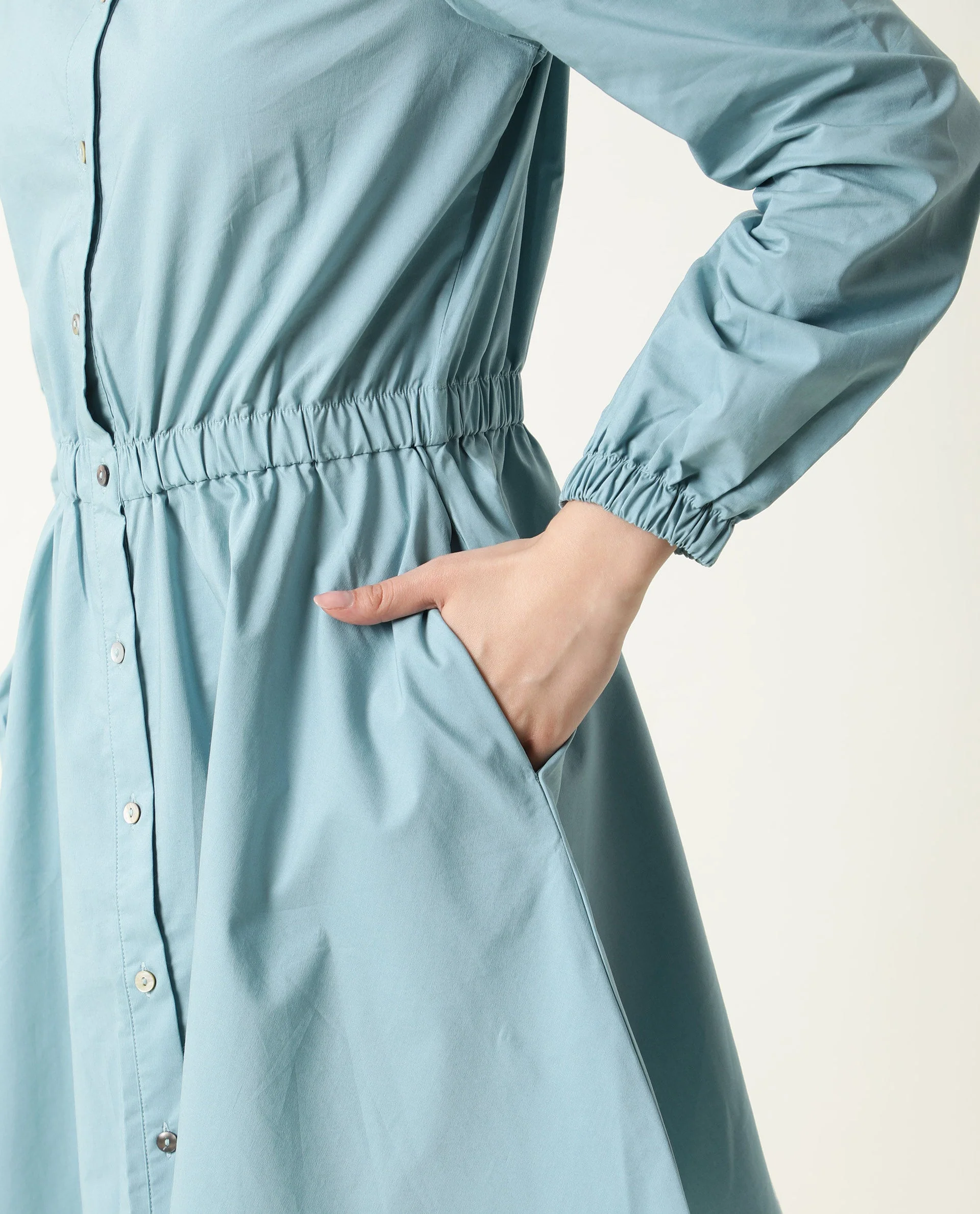 Rareism Women's Darla Blue Mandarin Collar Plain Knee Length Regular Fit Dress - Image 5