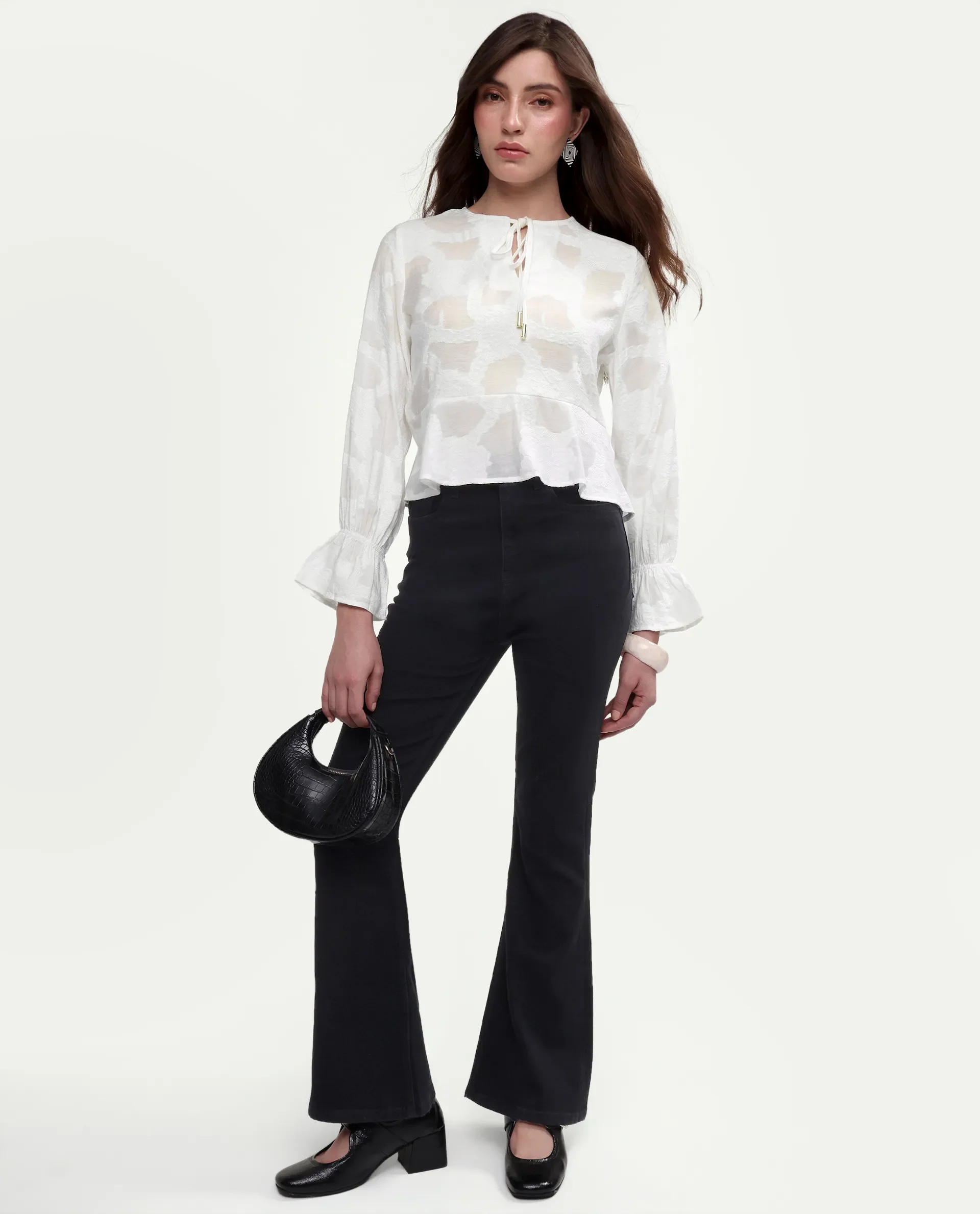 Rareism Women's Daro Offwhite Viscose Blend Tie-Up Regular Plain Top - Image 2