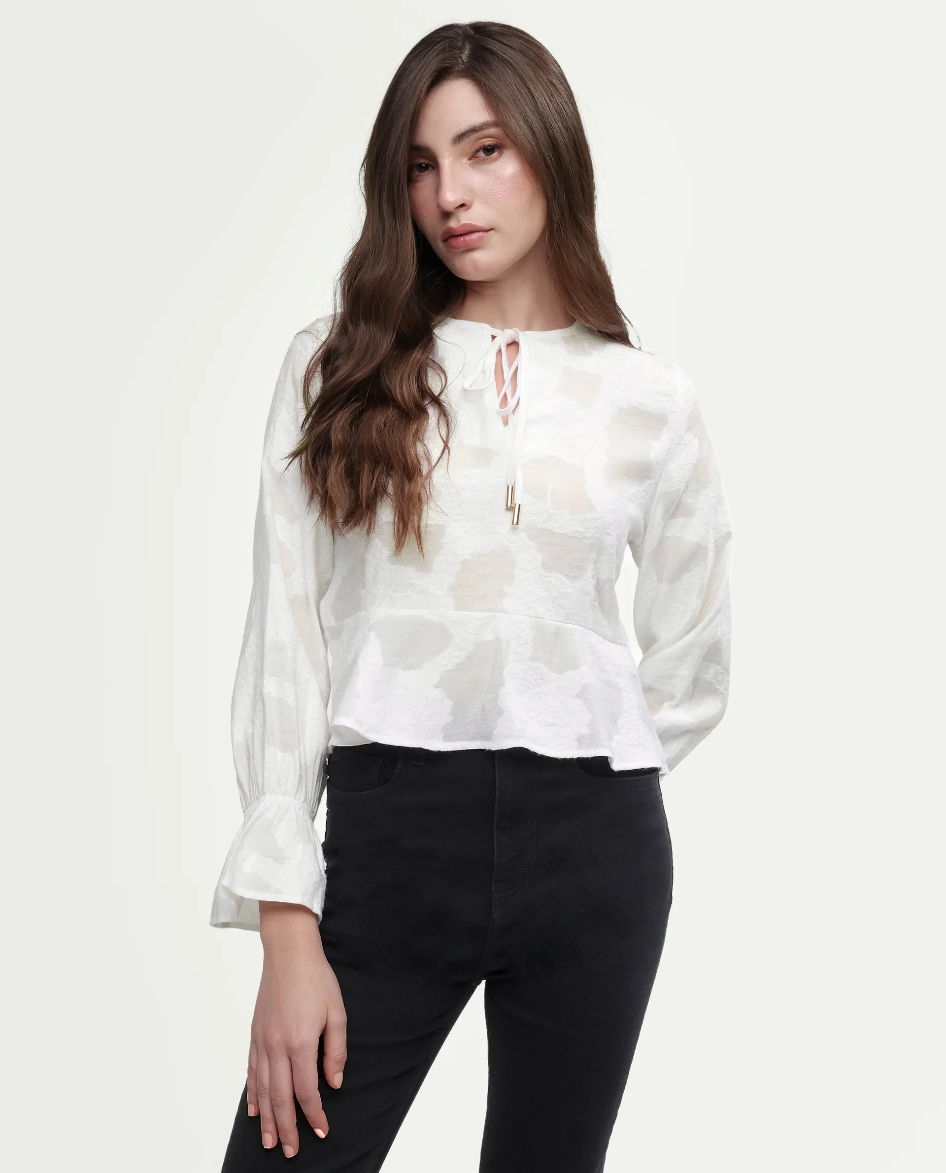 Rareism Women's Daro Offwhite Viscose Blend Tie-Up Regular Plain Top - Image 3