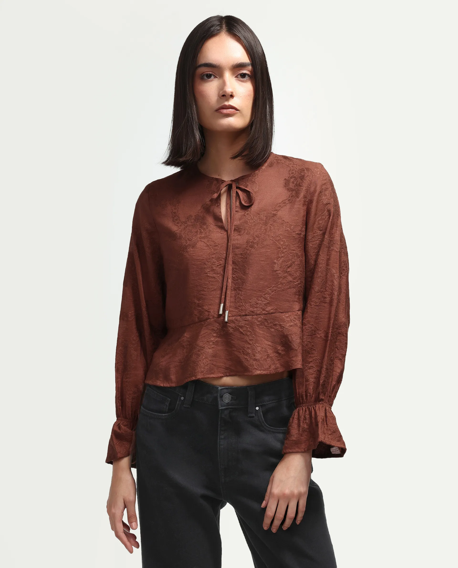 Rareism Women's Daro Rust Viscose Blend Tie-Up Regular Plain Top - Image 3
