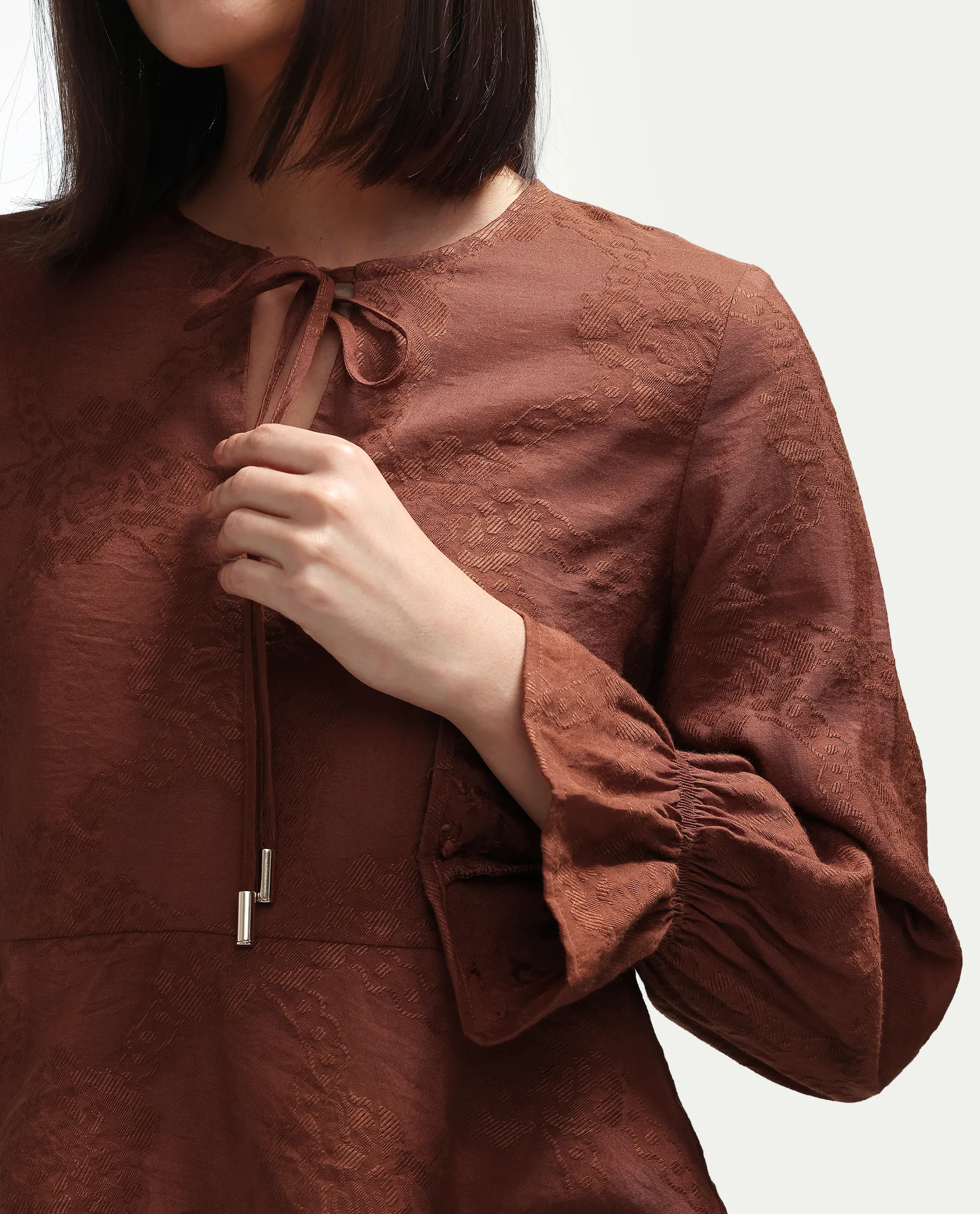 Rareism Women's Daro Rust Viscose Blend Tie-Up Regular Plain Top - Image 4