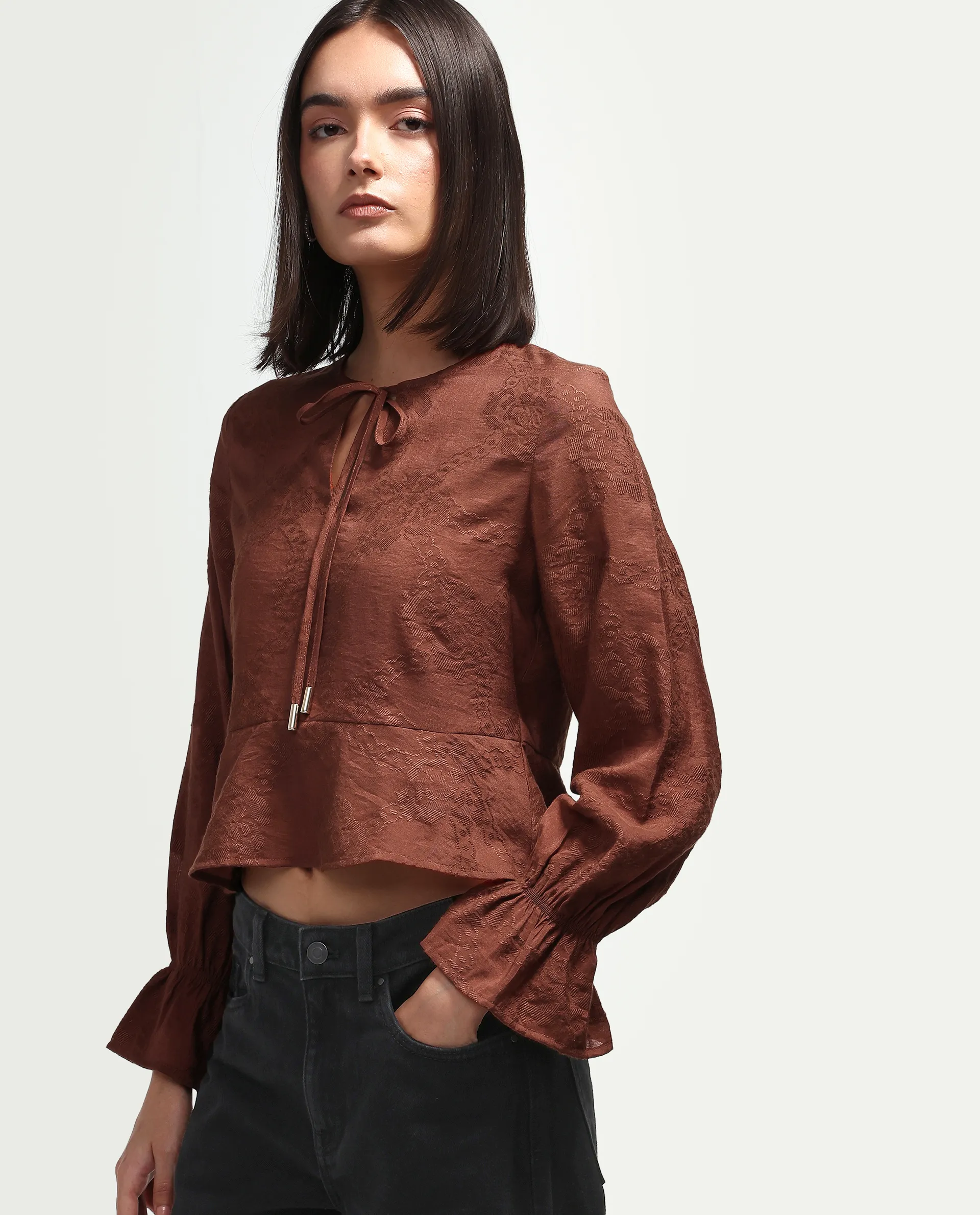 Rareism Women's Daro Rust Viscose Blend Tie-Up Regular Plain Top - Image 5
