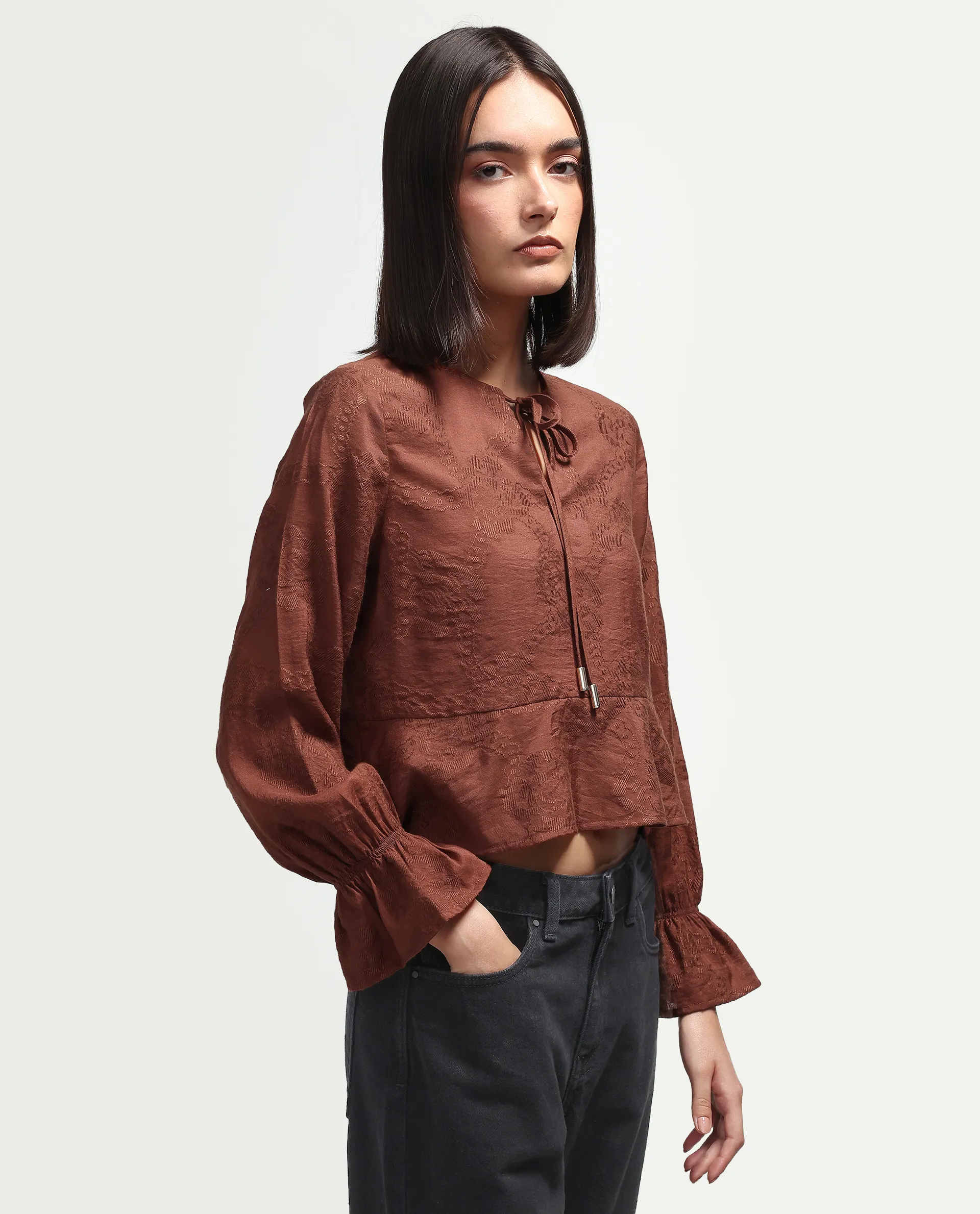 Rareism Women's Daro Rust Viscose Blend Tie-Up Regular Plain Top - Image 6