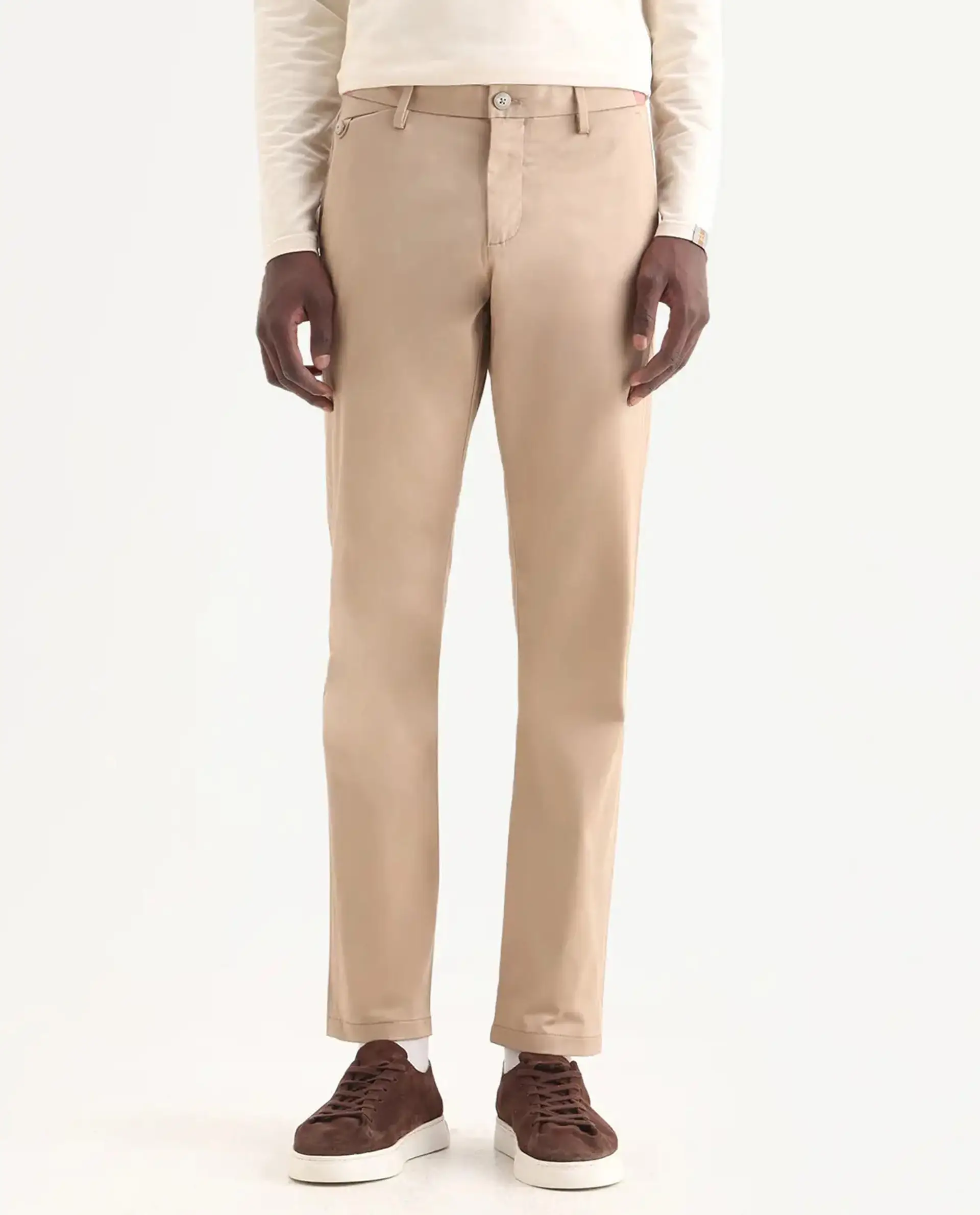 Rare Rabbit Men's Daron Beige Cotton Plain Regular Fit Trouser - Image 10