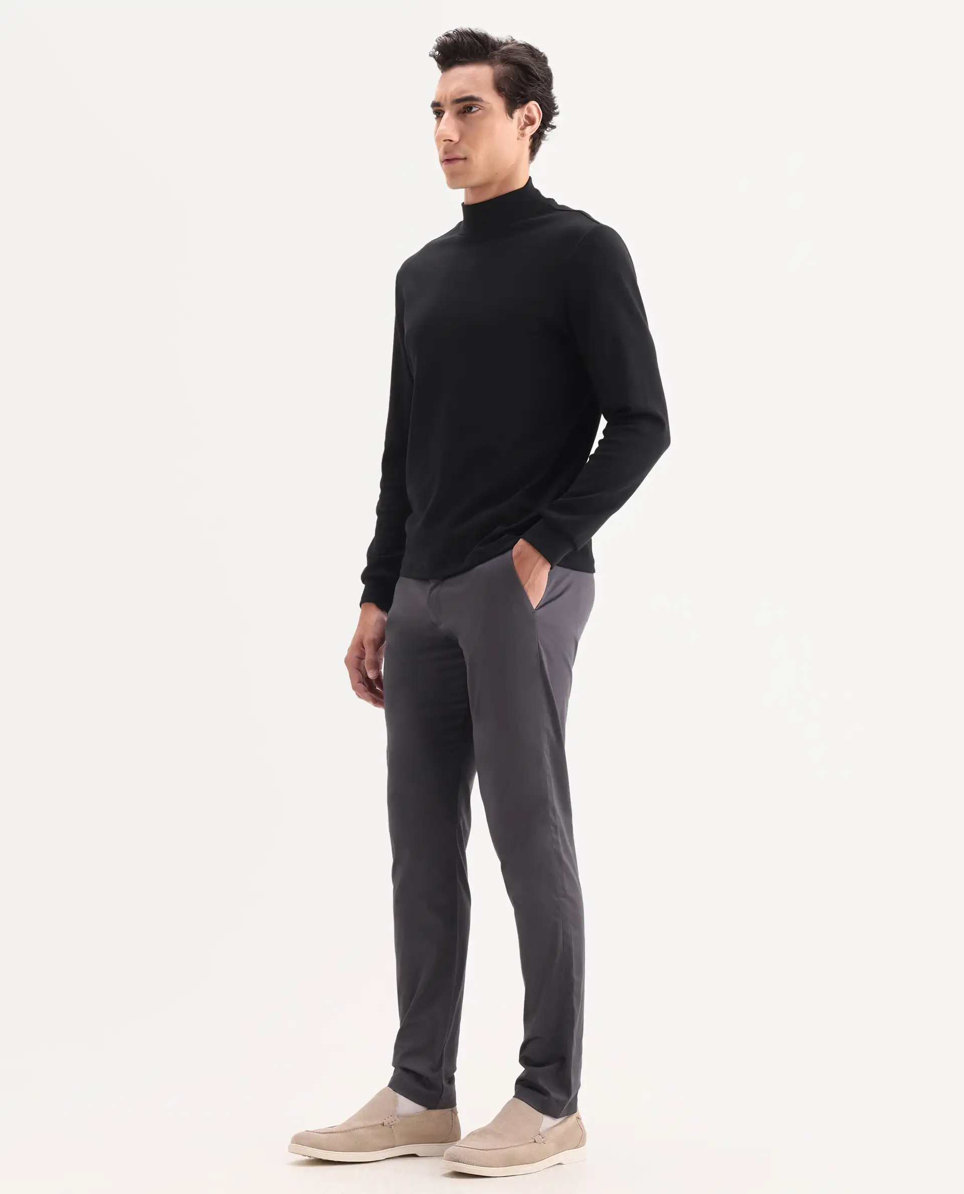 Rare Rabbit Men's Daron Grey Cotton Plain Regular Fit Trouser - Image 4
