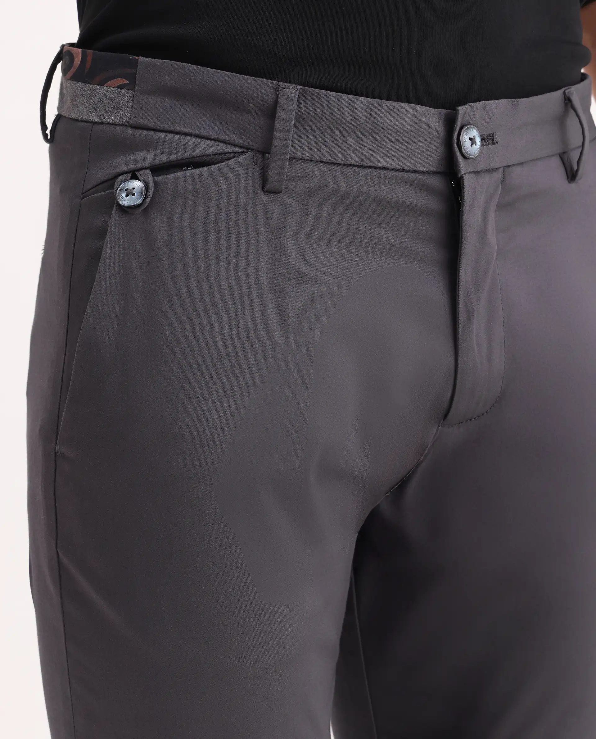 Rare Rabbit Men's Daron Grey Cotton Plain Regular Fit Trouser - Image 5