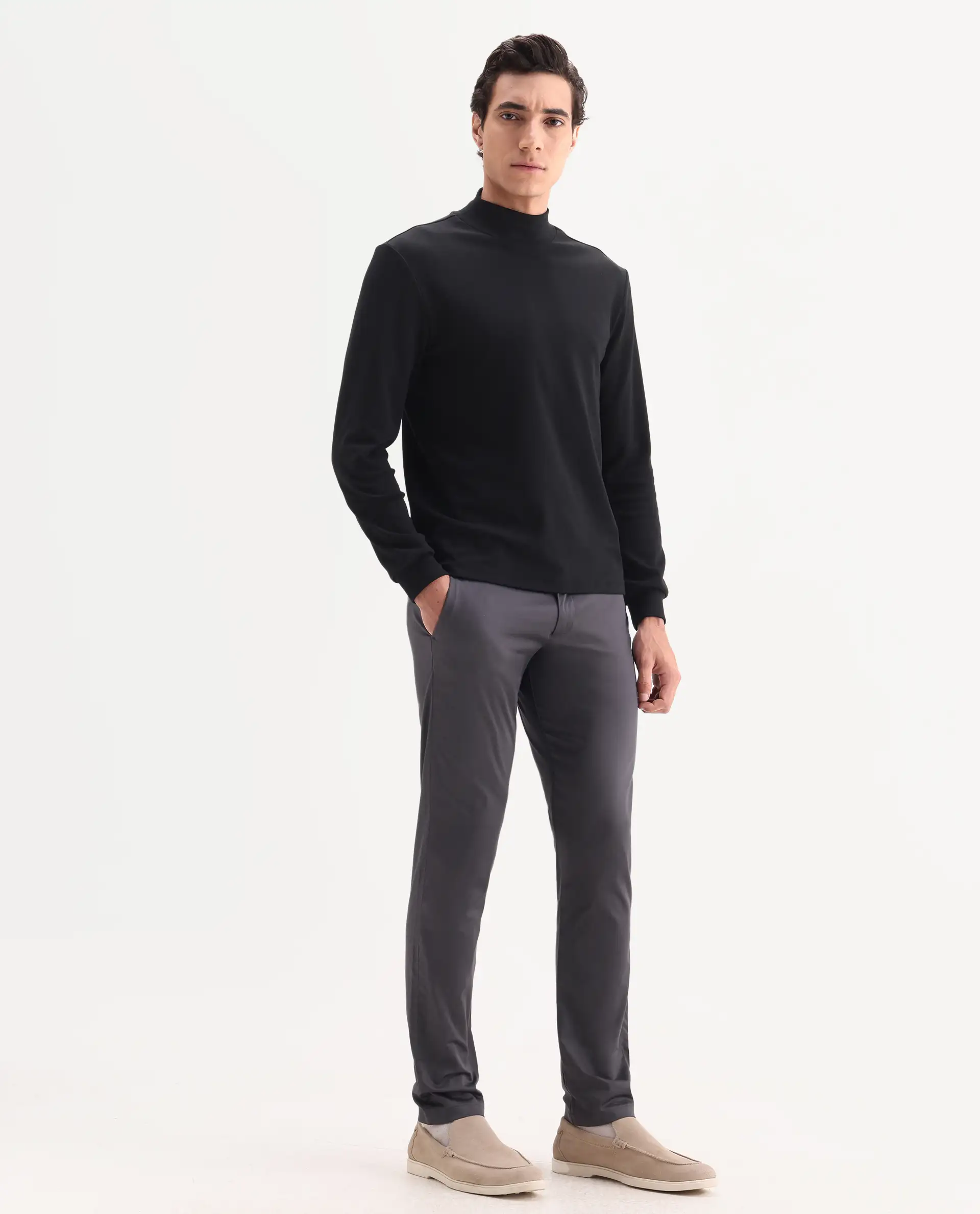 Rare Rabbit Men's Daron Grey Cotton Plain Regular Fit Trouser - Image 7