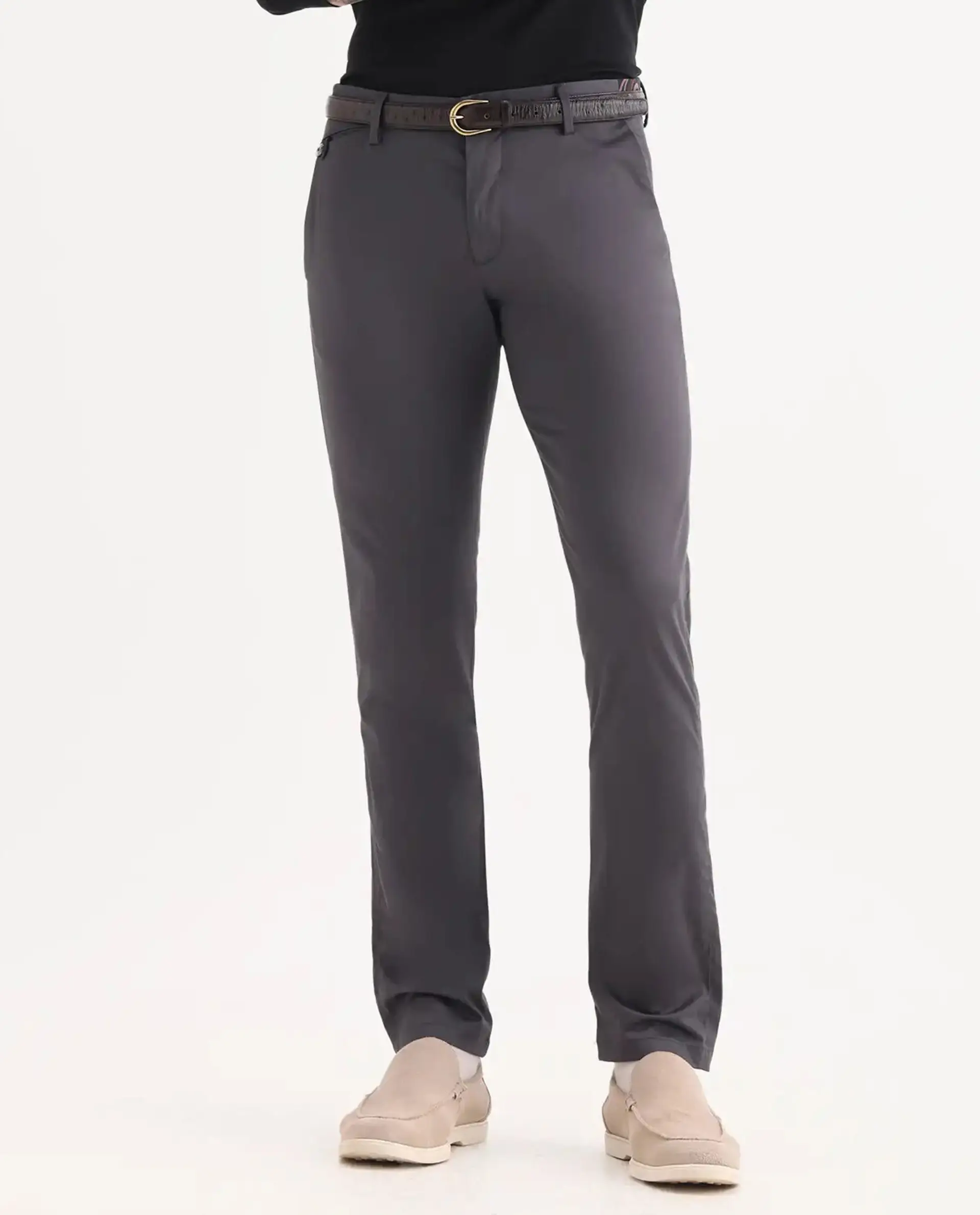 Rare Rabbit Men's Daron Grey Cotton Plain Regular Fit Trouser - Image 9