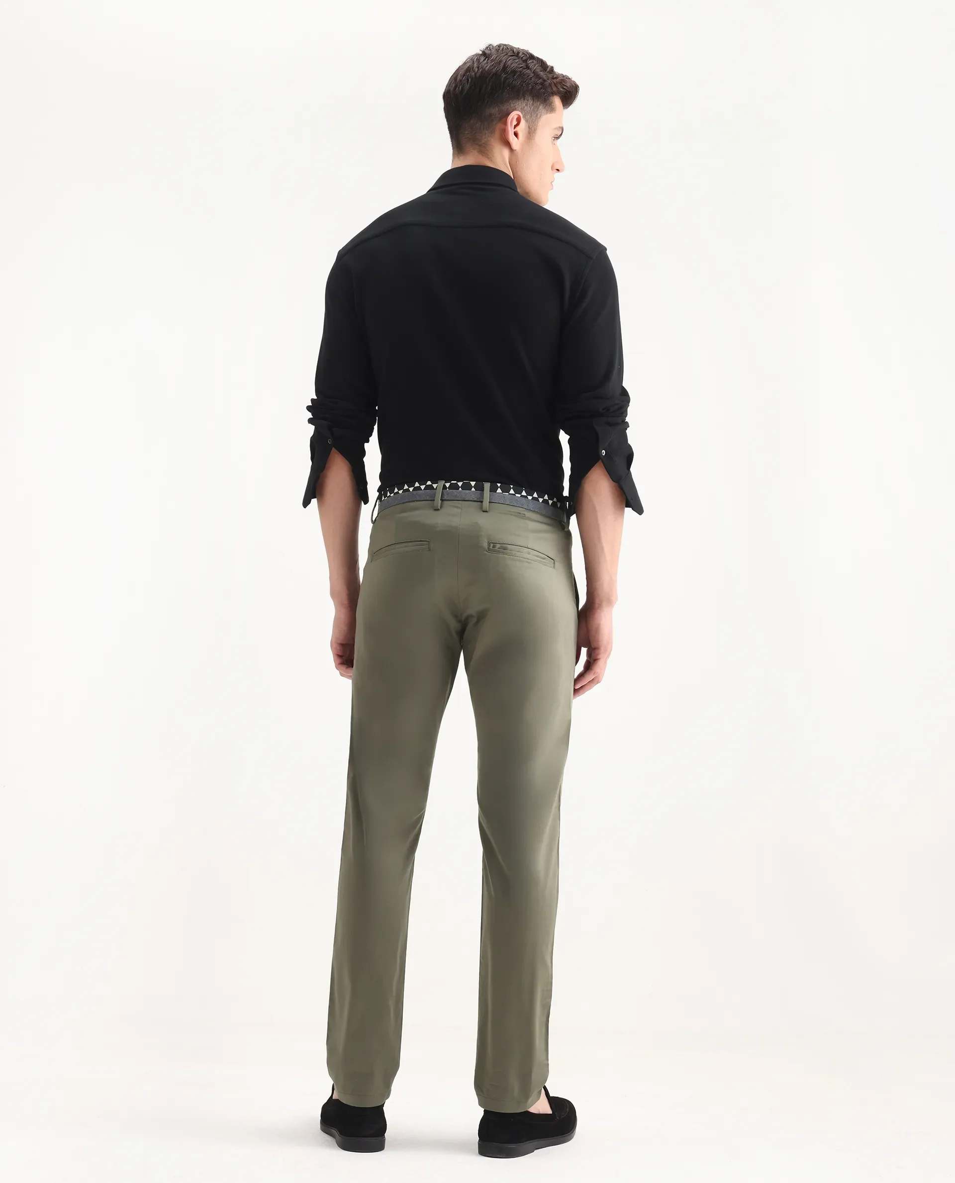 Rare Rabbit Men's Daron Olive Cotton Plain Regular Fit Trouser - Image 8
