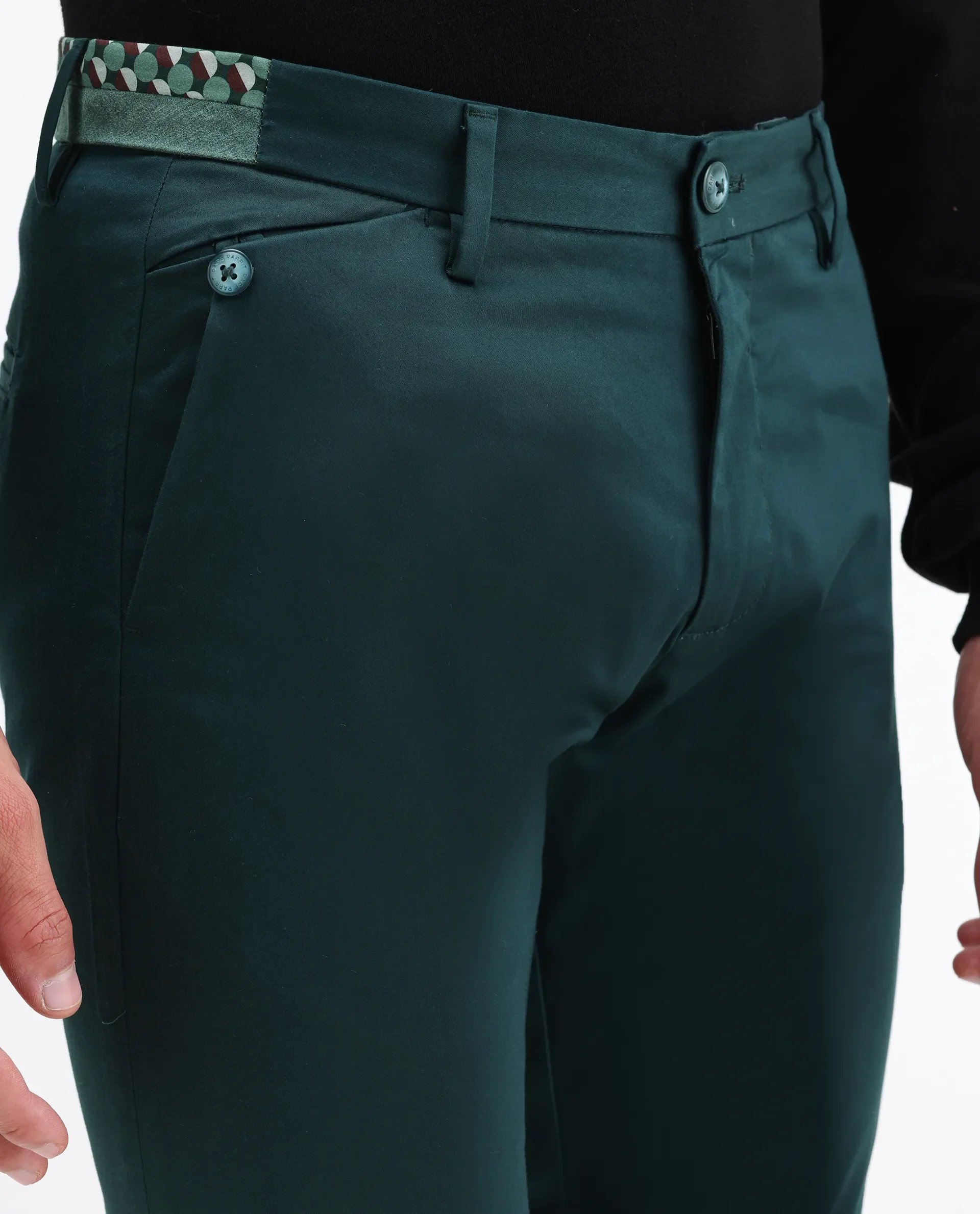 Rare Rabbit Men's Daron Petrol Cotton Plain Regular Fit Trouser - Image 3