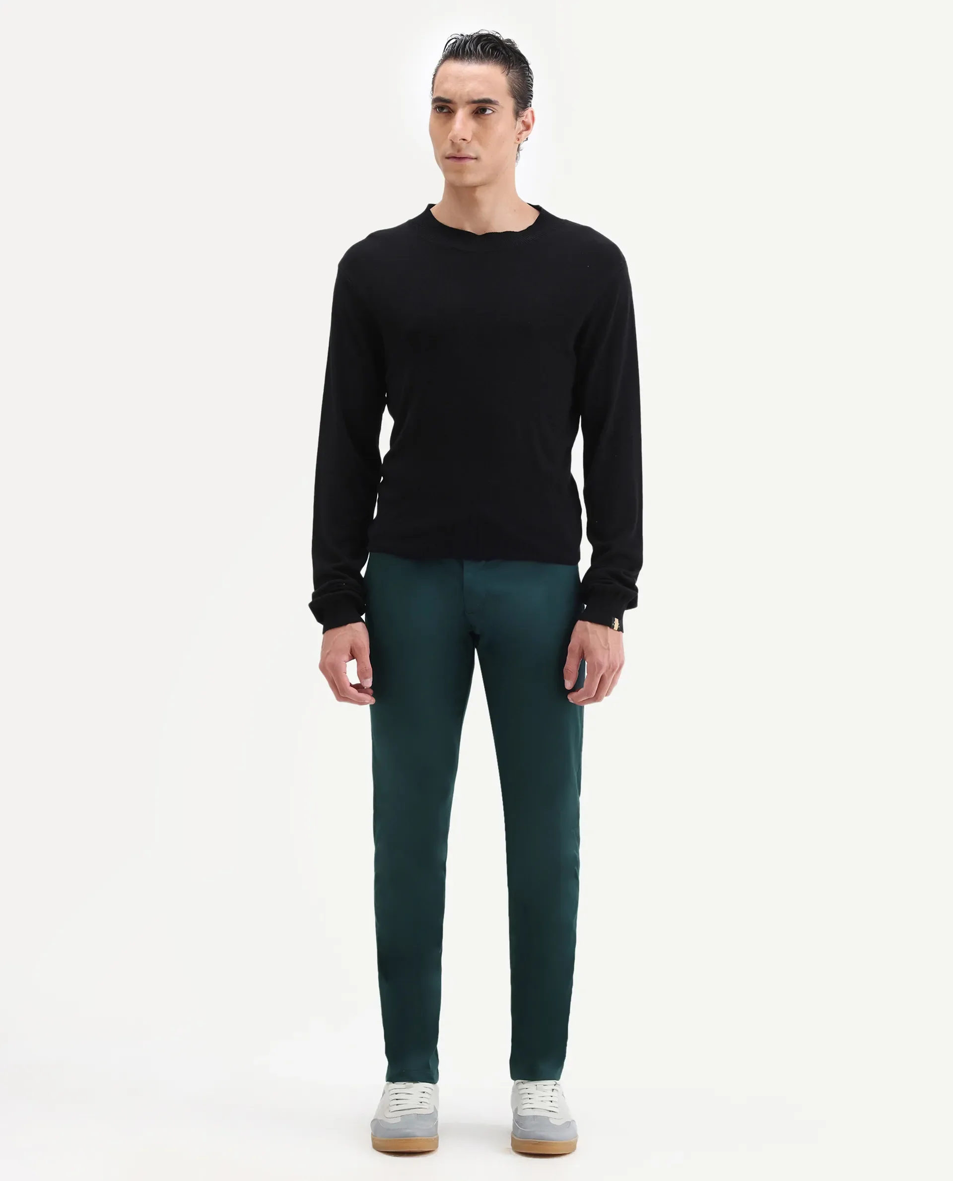 Rare Rabbit Men's Daron Petrol Cotton Plain Regular Fit Trouser - Image 7